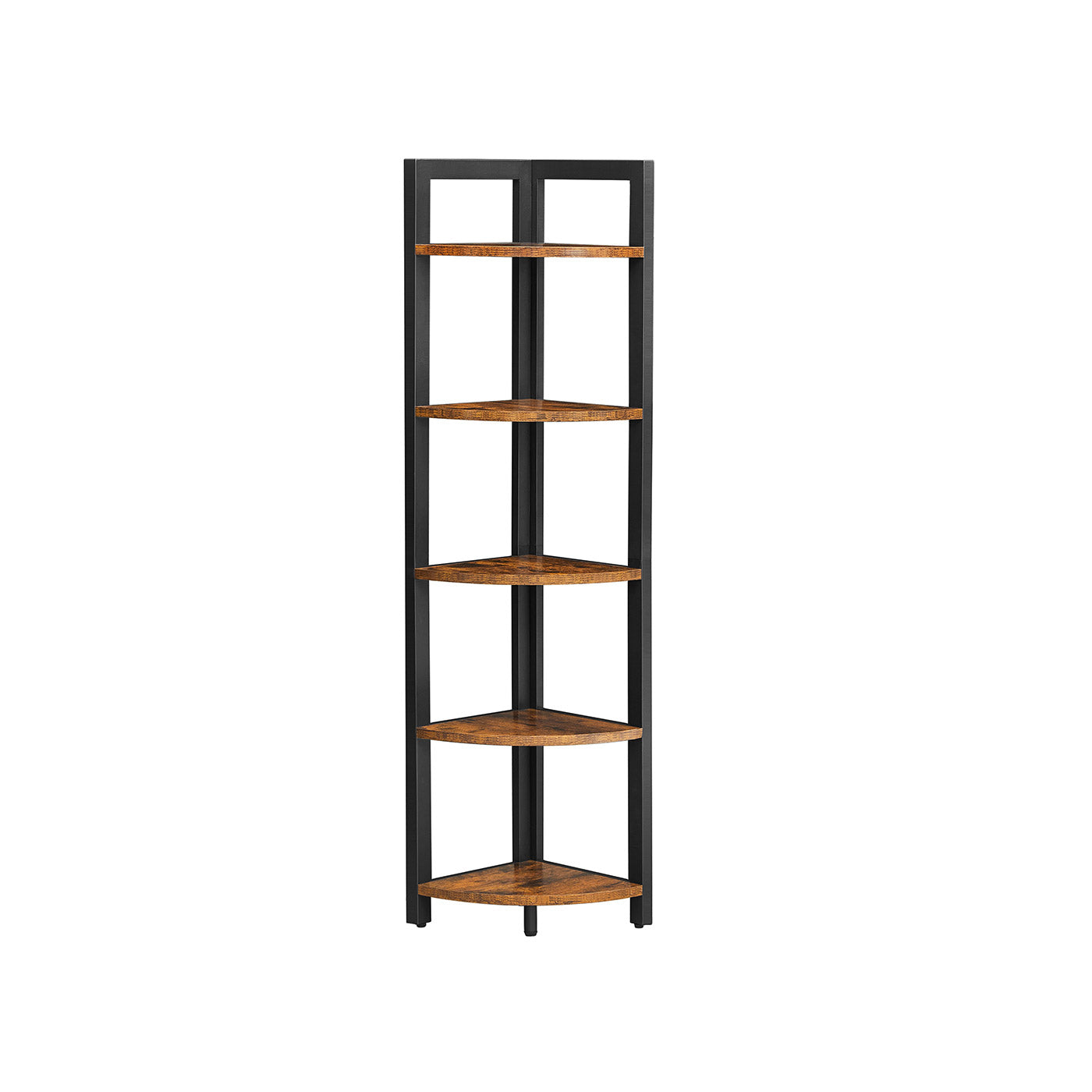 Corner Shelf - Wood - Rustic Brown and Black - 5-Tier Multipurpose Design