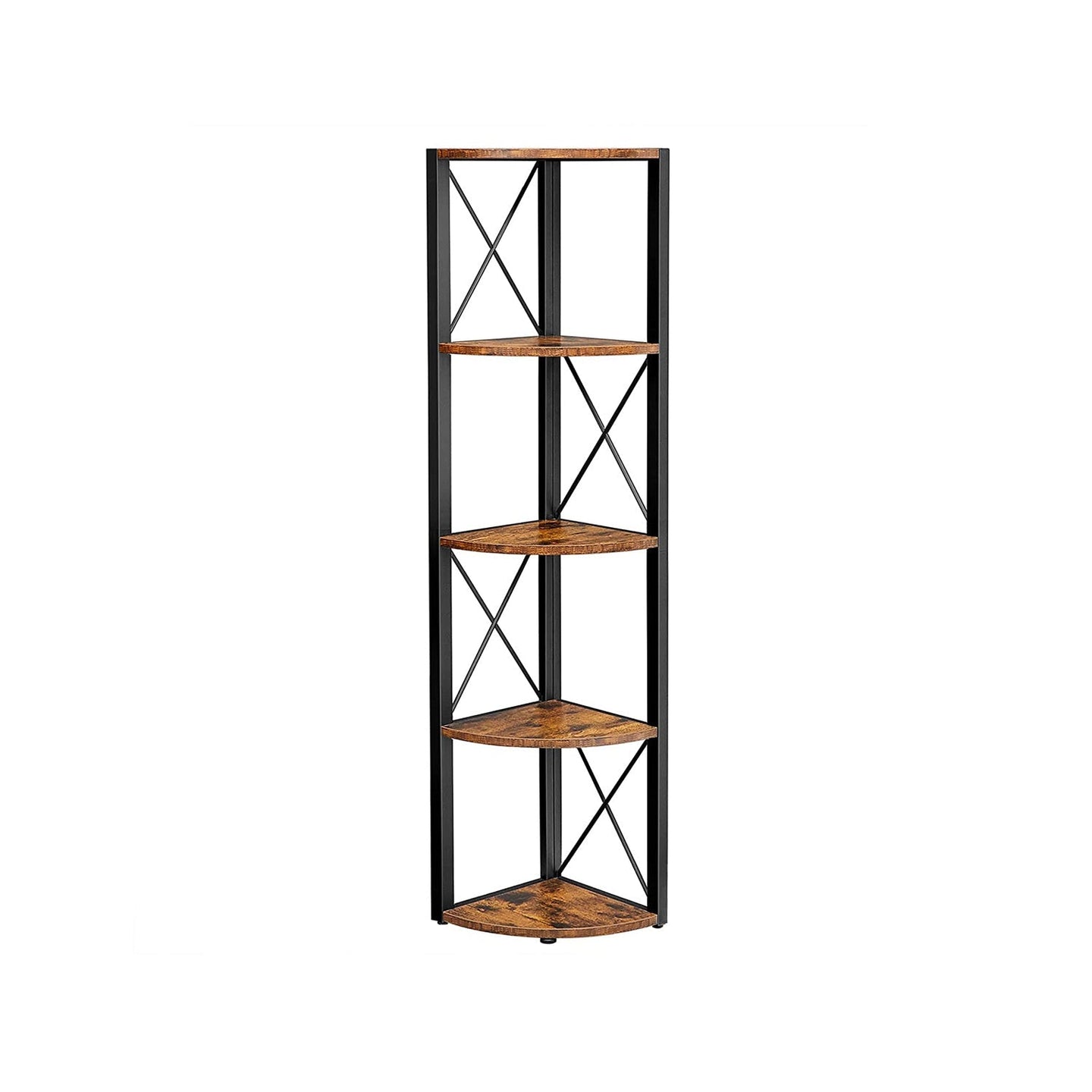 5 Tier Corner Shelf - Engineered Wood - Rustic Brown and Black - Multipurpose Storage Unit