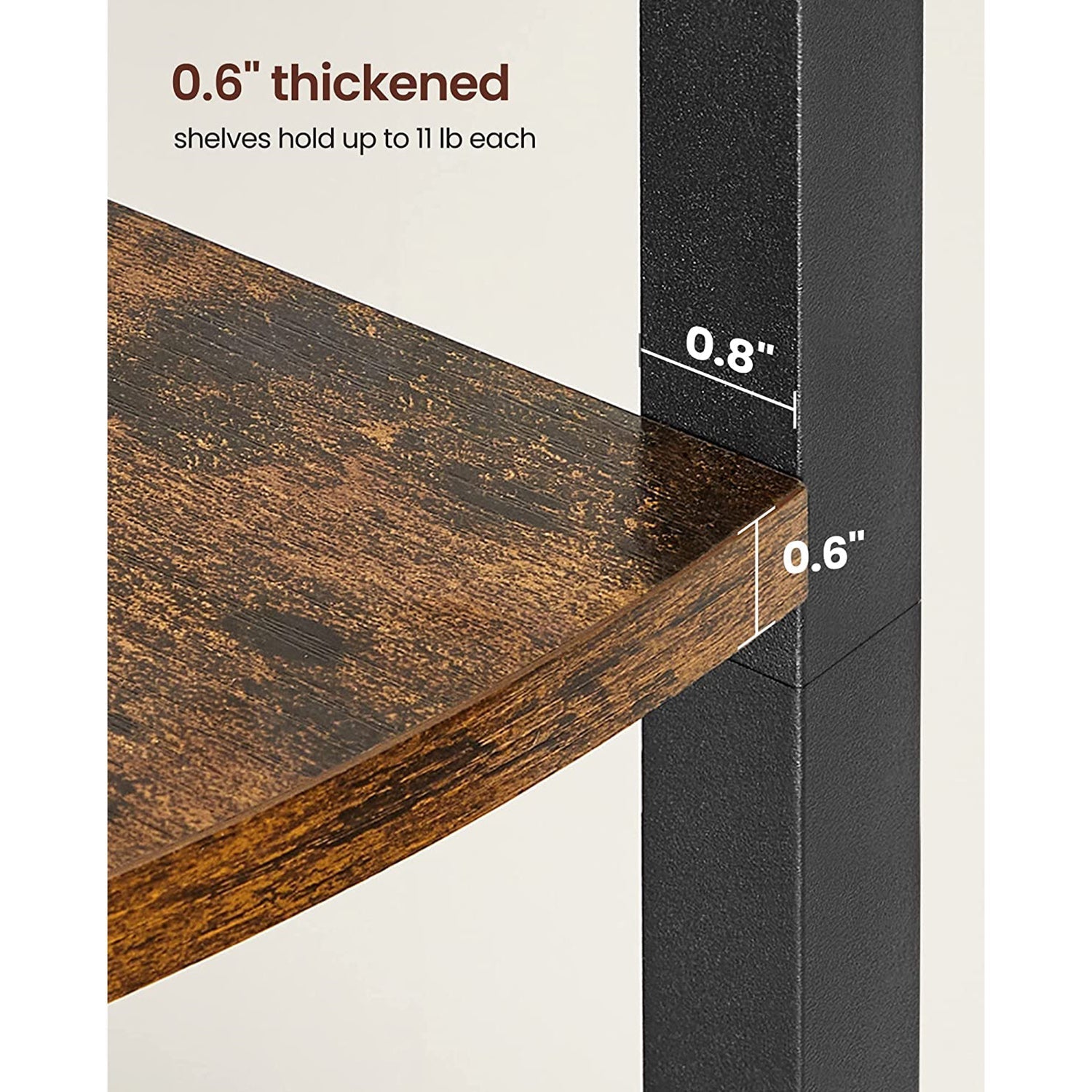 5 Tier Corner Shelf - Engineered Wood - Rustic Brown and Black - Multipurpose Storage Unit
