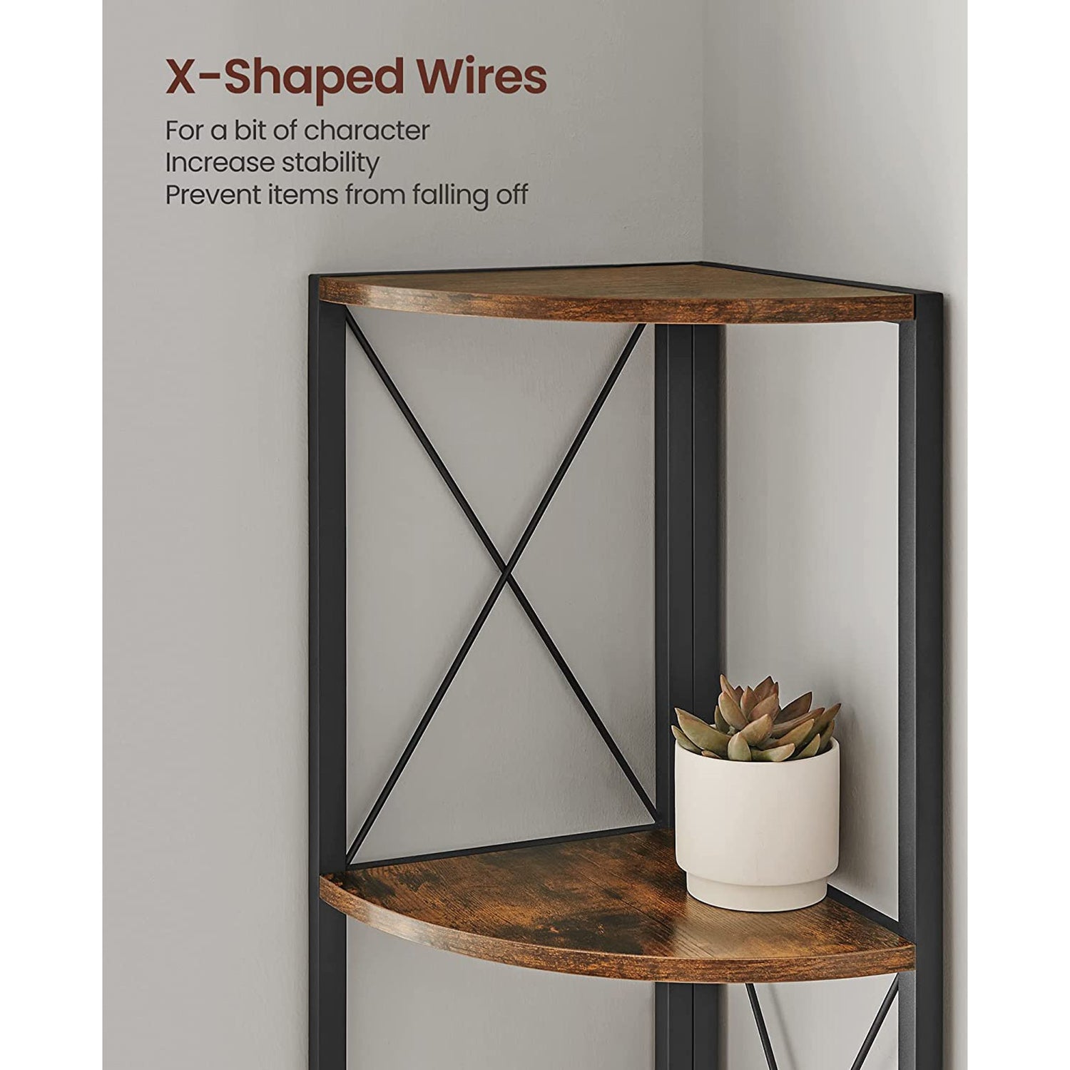 5 Tier Corner Shelf - Engineered Wood - Rustic Brown and Black - Multipurpose Storage Unit