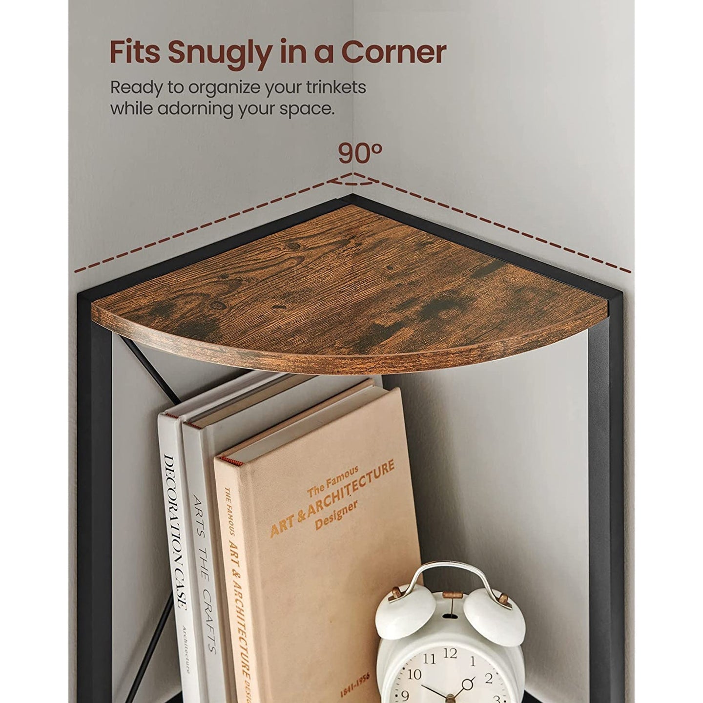 5 Tier Corner Shelf - Engineered Wood - Rustic Brown and Black - Multipurpose Storage Unit