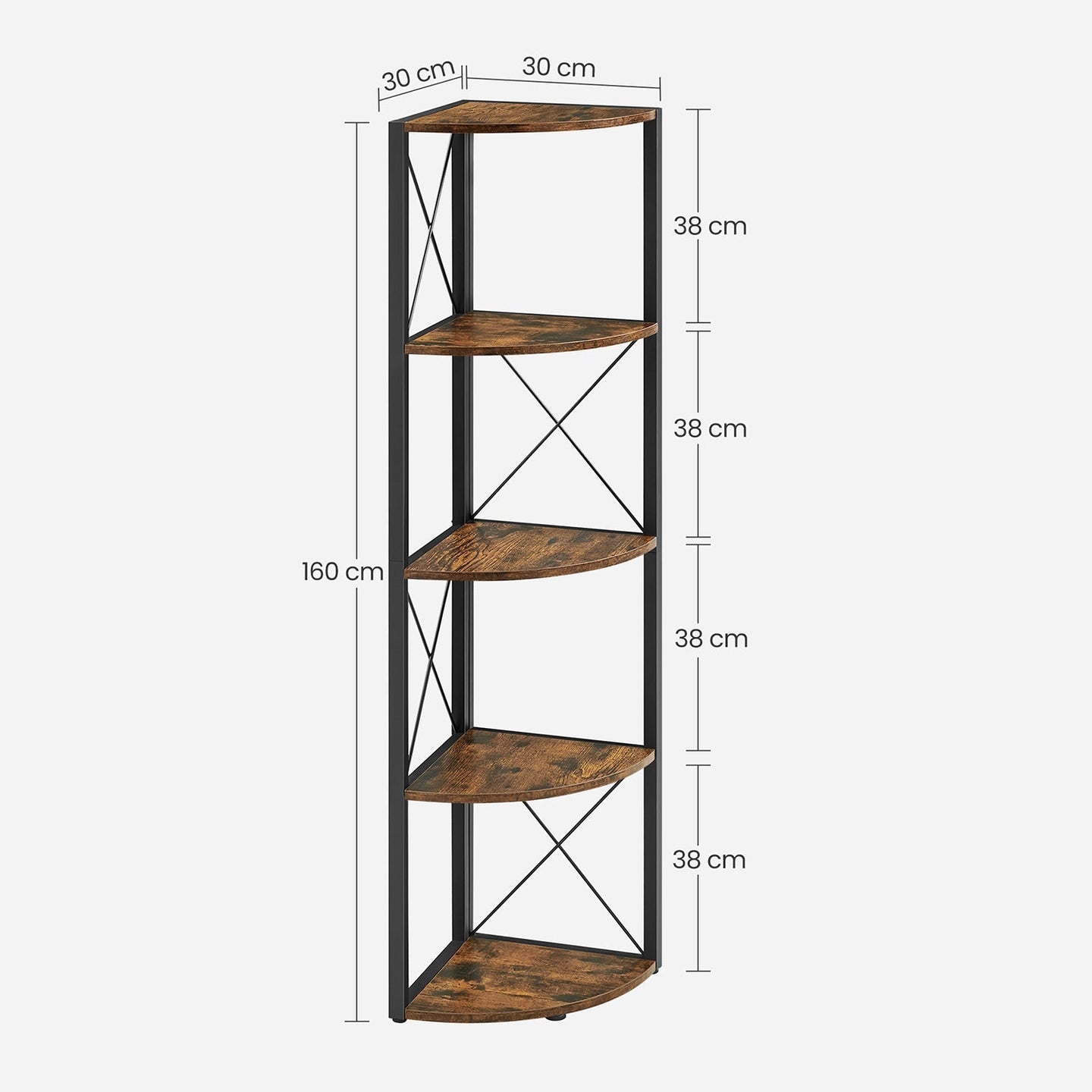 5 Tier Corner Shelf - Engineered Wood - Rustic Brown and Black - Multipurpose Storage Unit