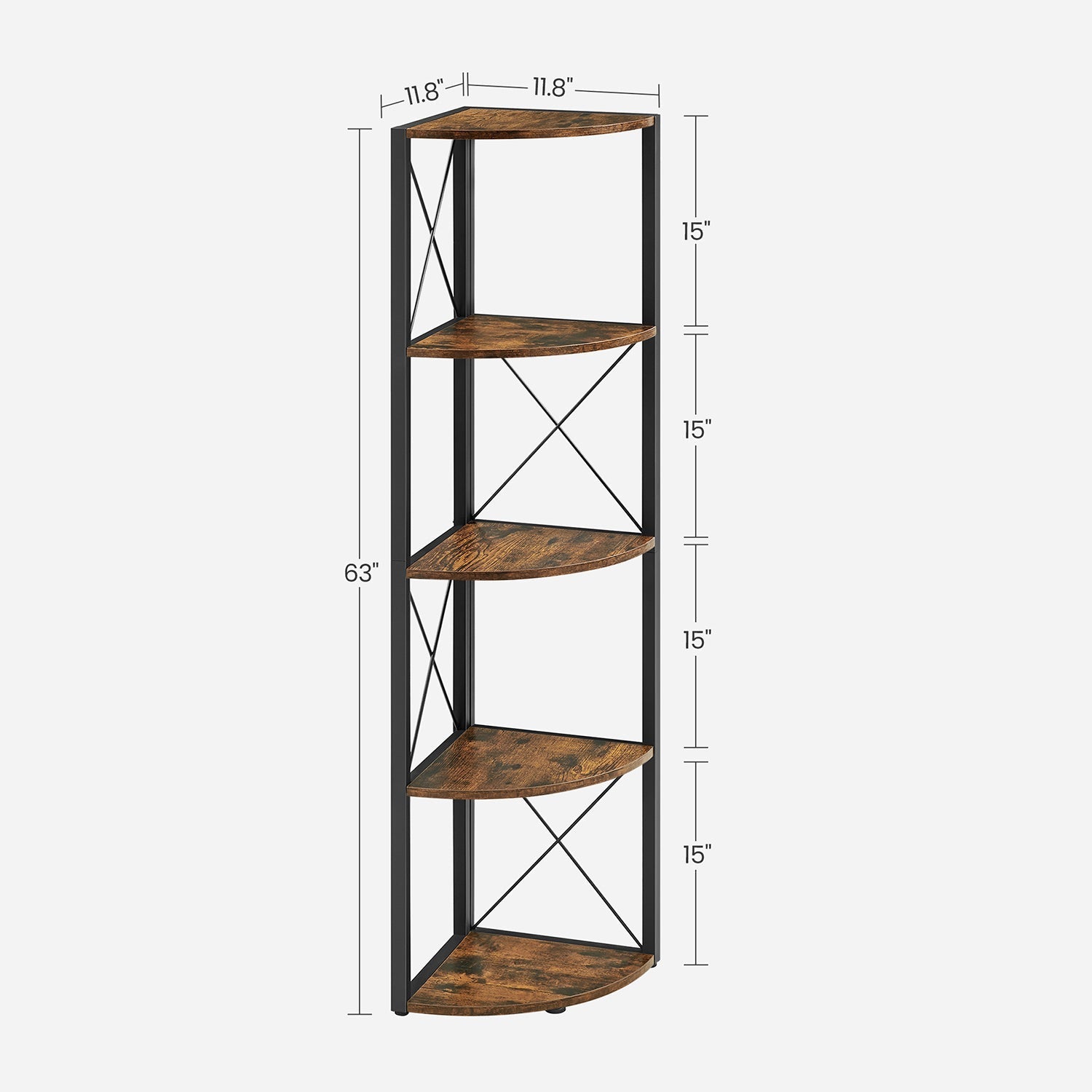 5 Tier Corner Shelf - Engineered Wood - Rustic Brown and Black - Multipurpose Storage Unit