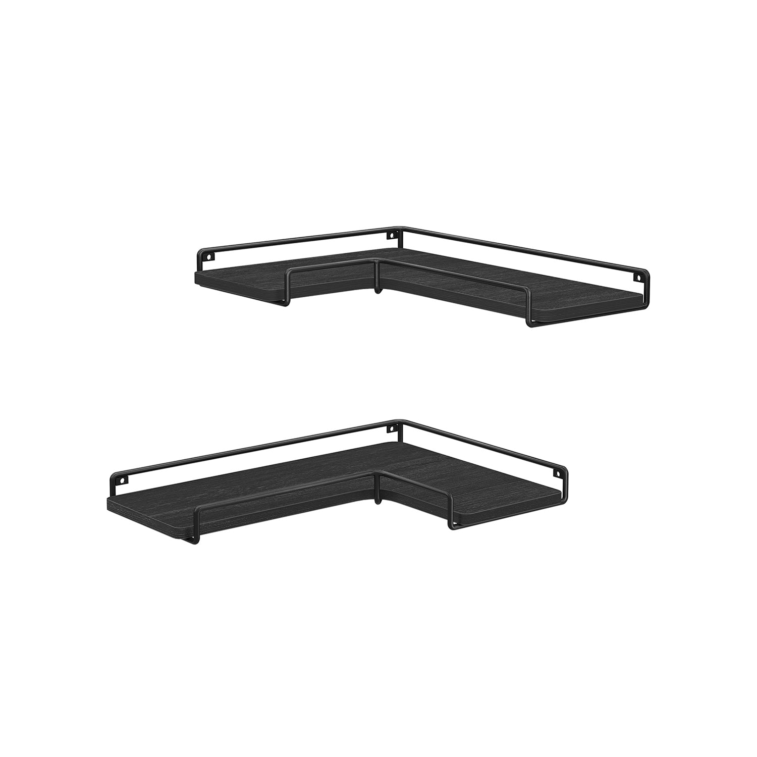 Set of 2 L-Shaped Floating Shelves - Engineered Wood - Black - Simple Installation