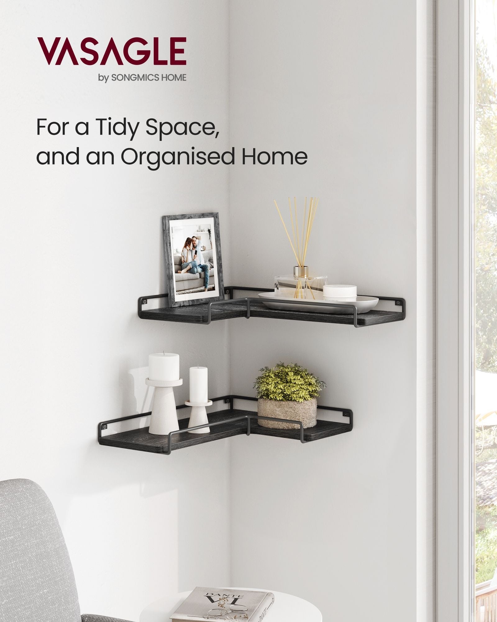 Set of 2 L-Shaped Floating Shelves - Engineered Wood - Black - Simple Installation