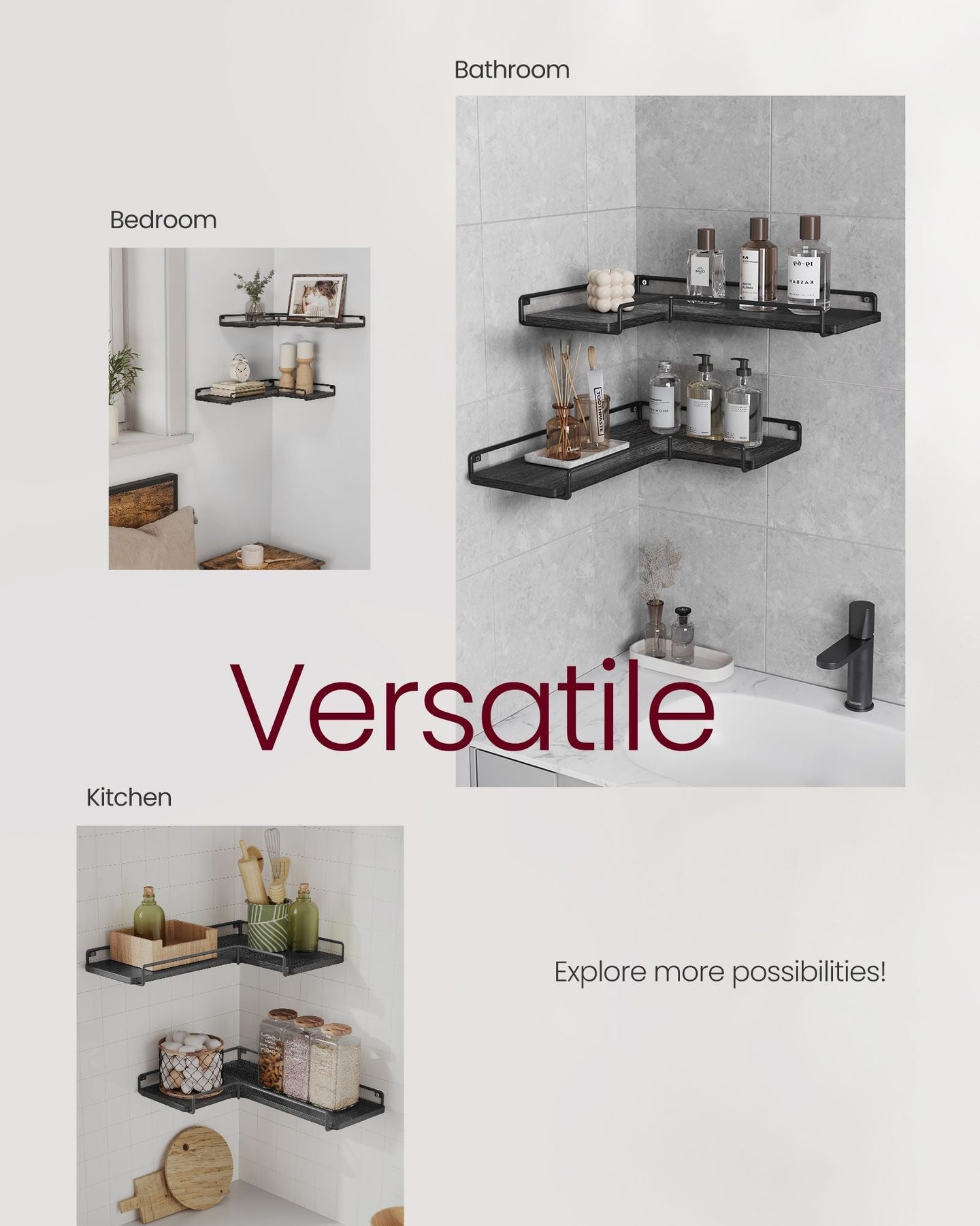 Set of 2 L-Shaped Floating Shelves - Engineered Wood - Black - Simple Installation
