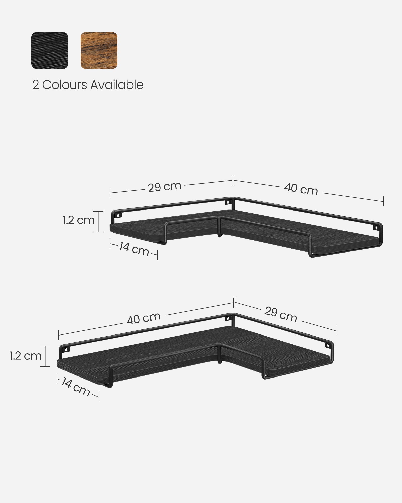 Set of 2 L-Shaped Floating Shelves - Engineered Wood - Black - Simple Installation