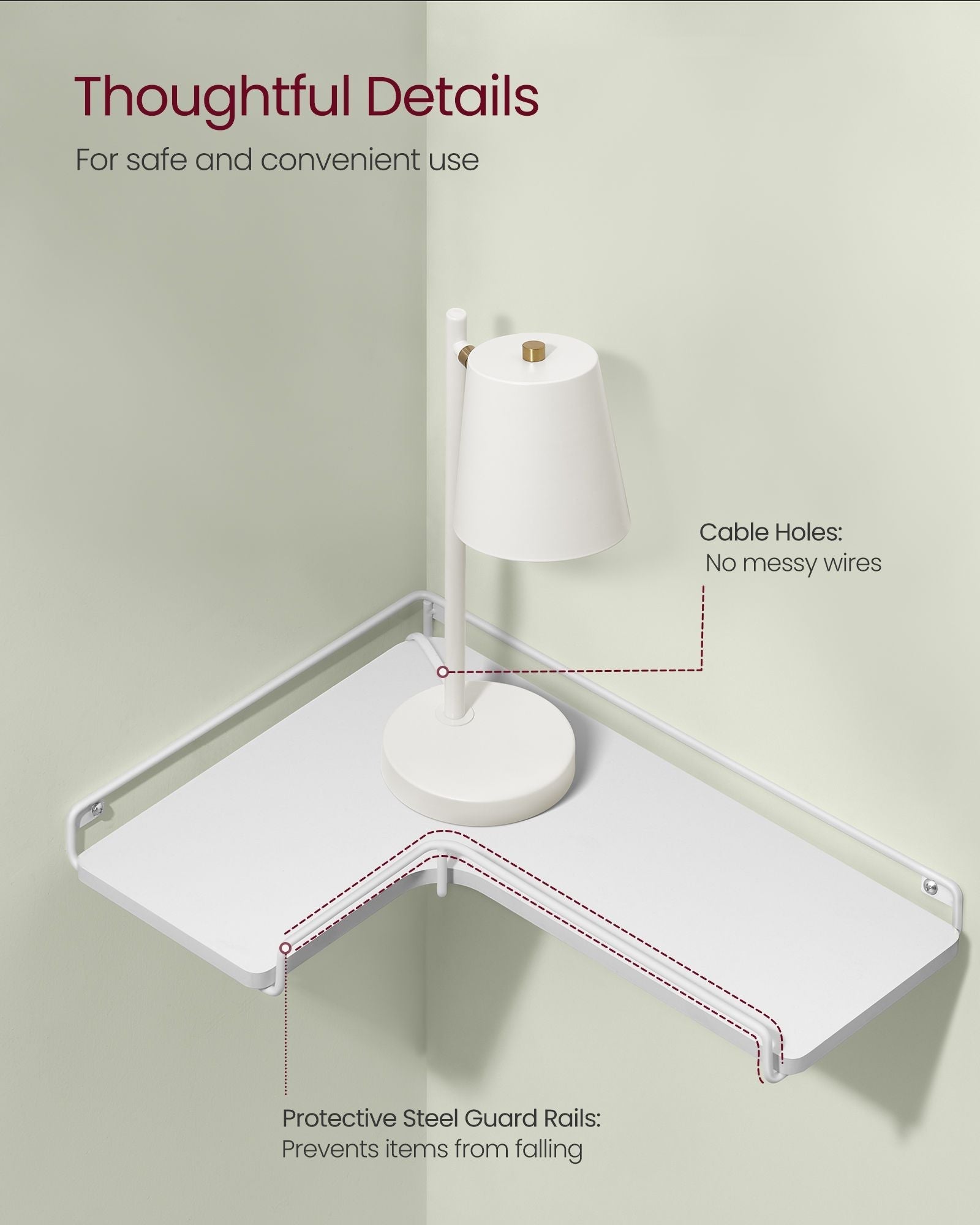 Set of 2 L-Shaped Floating Shelves - Wood - Cloud White