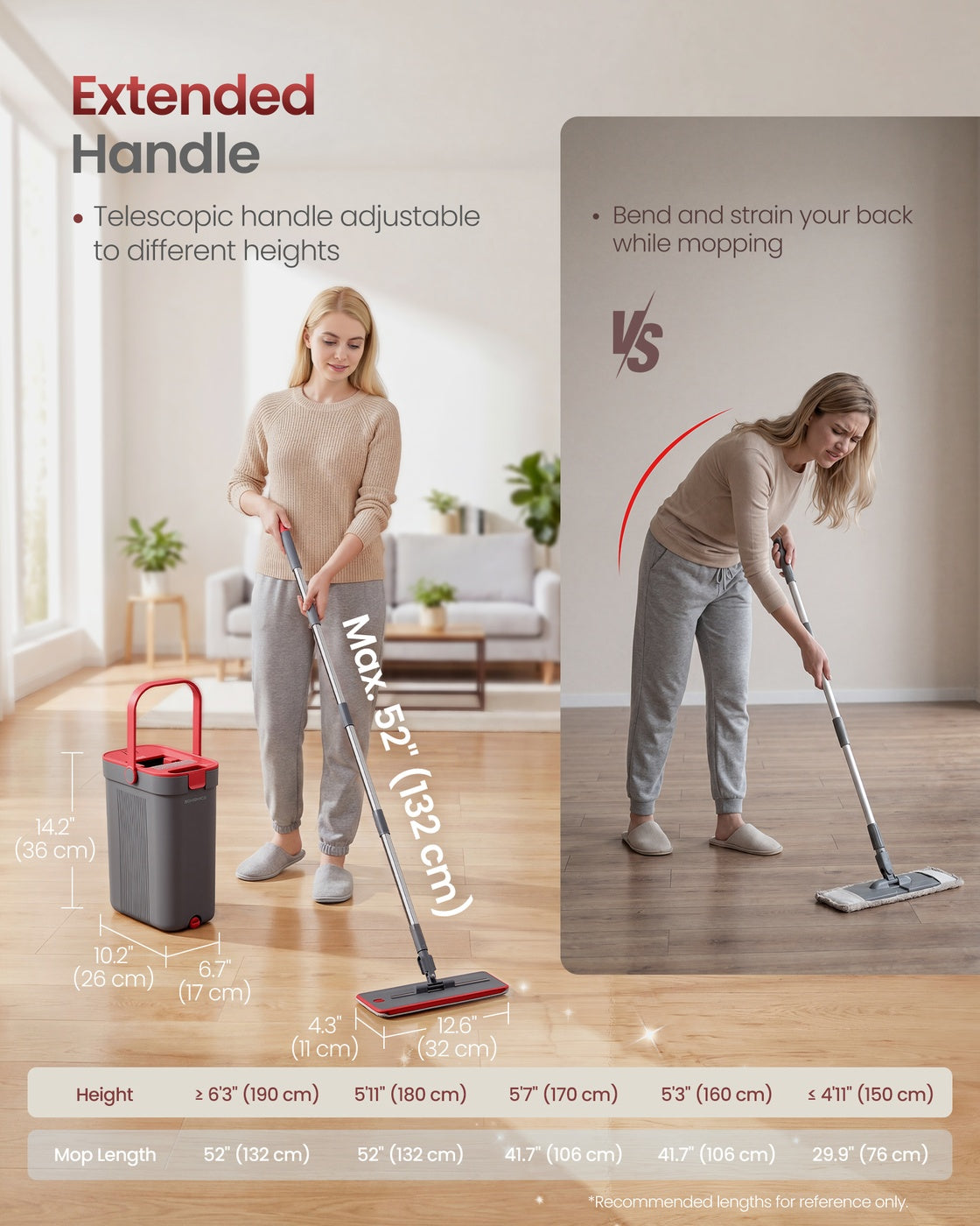 Spin Mop Set - With Wringer Bucket and Pads - Grey, Red