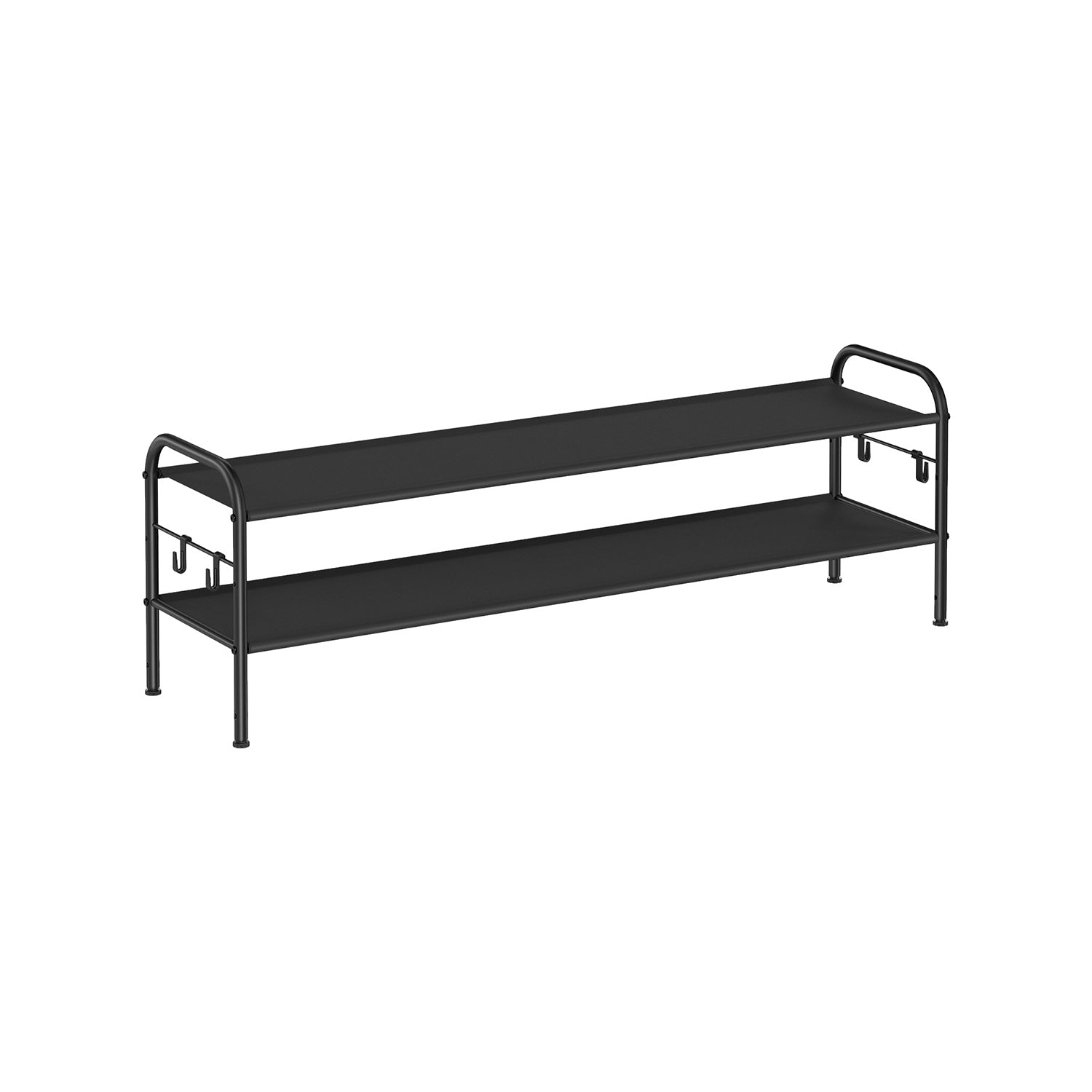 2-Tier Shoe Rack - Fabric - Ink Black - Height-Adjustable with 4 Hooks