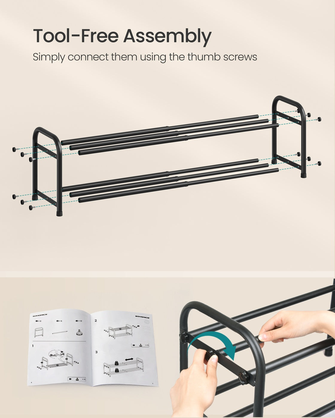 Expandable Shoe Rack - 2-Tier - Steel - Adjustable Shelves