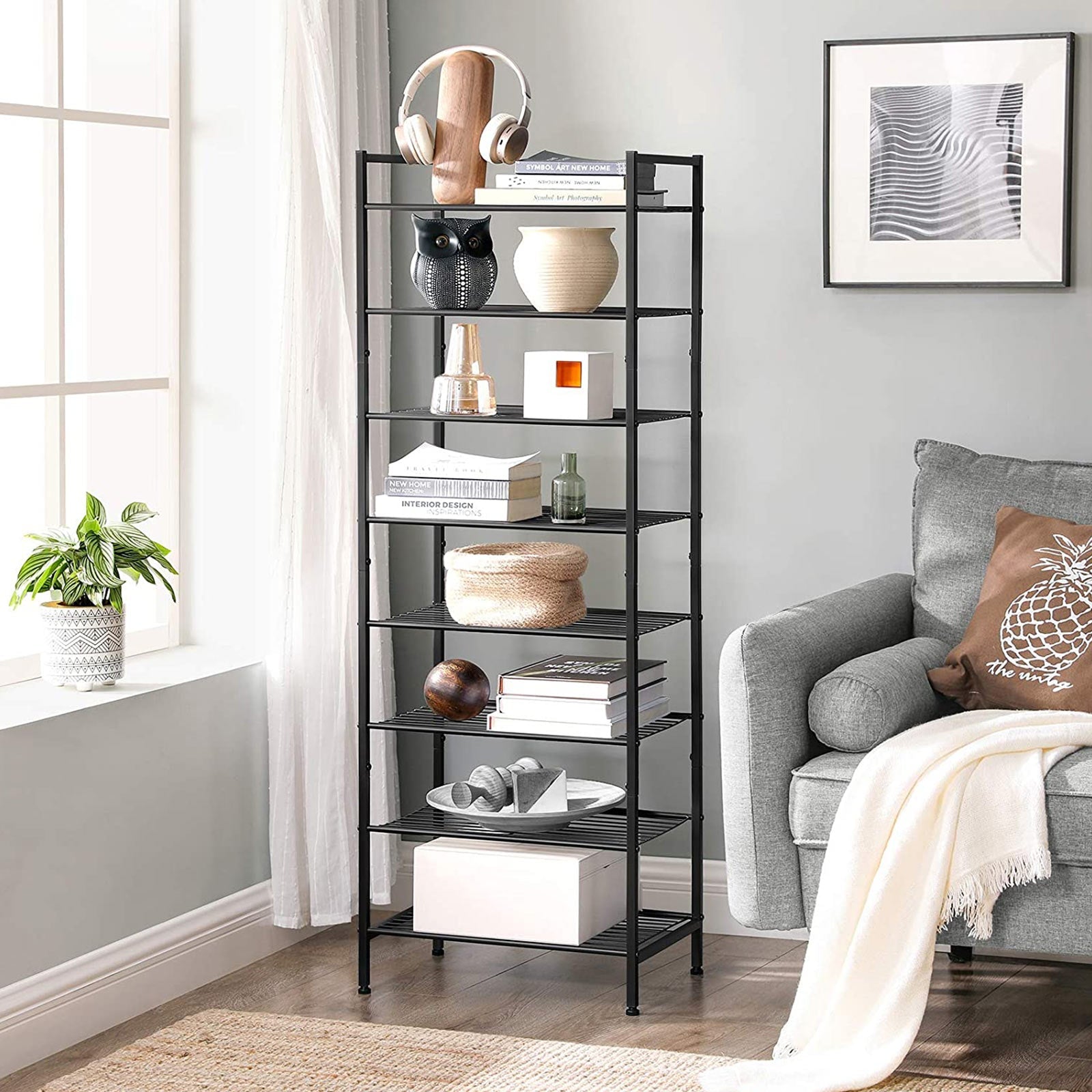 8-Tier Slim Shoe Rack - Metal - Black