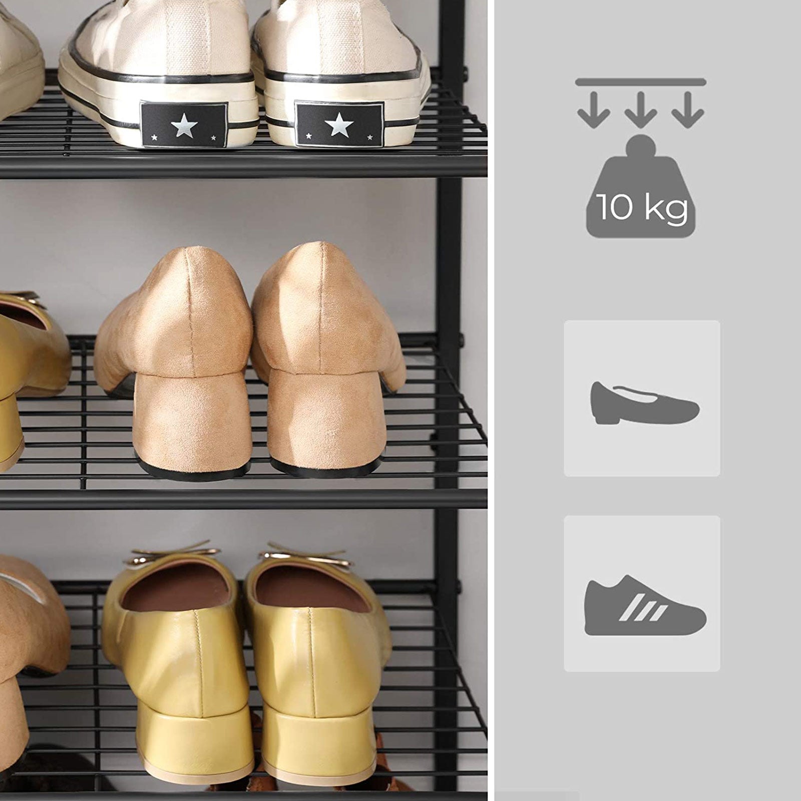 8-Tier Slim Shoe Rack - Metal - Black