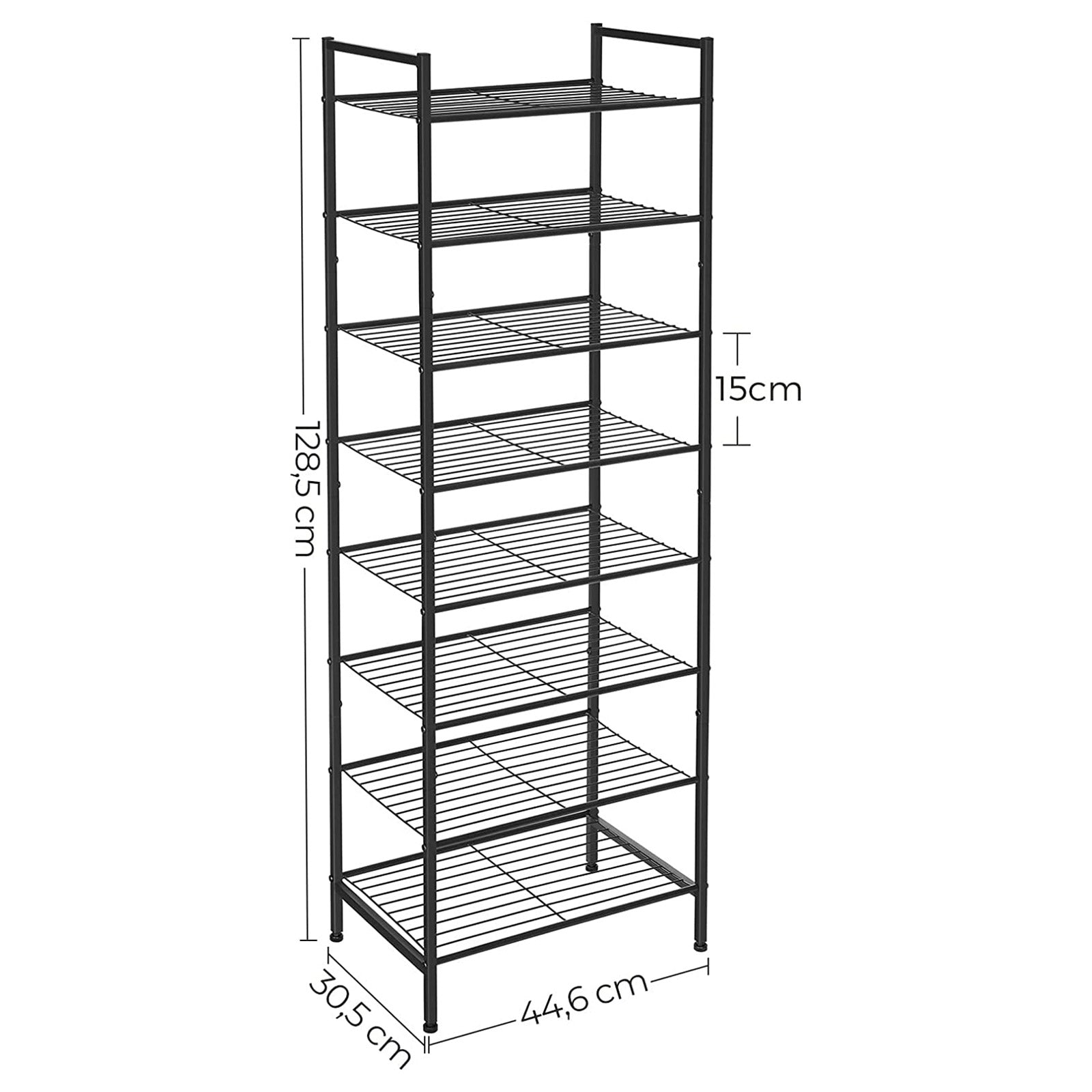 8-Tier Slim Shoe Rack - Metal - Black