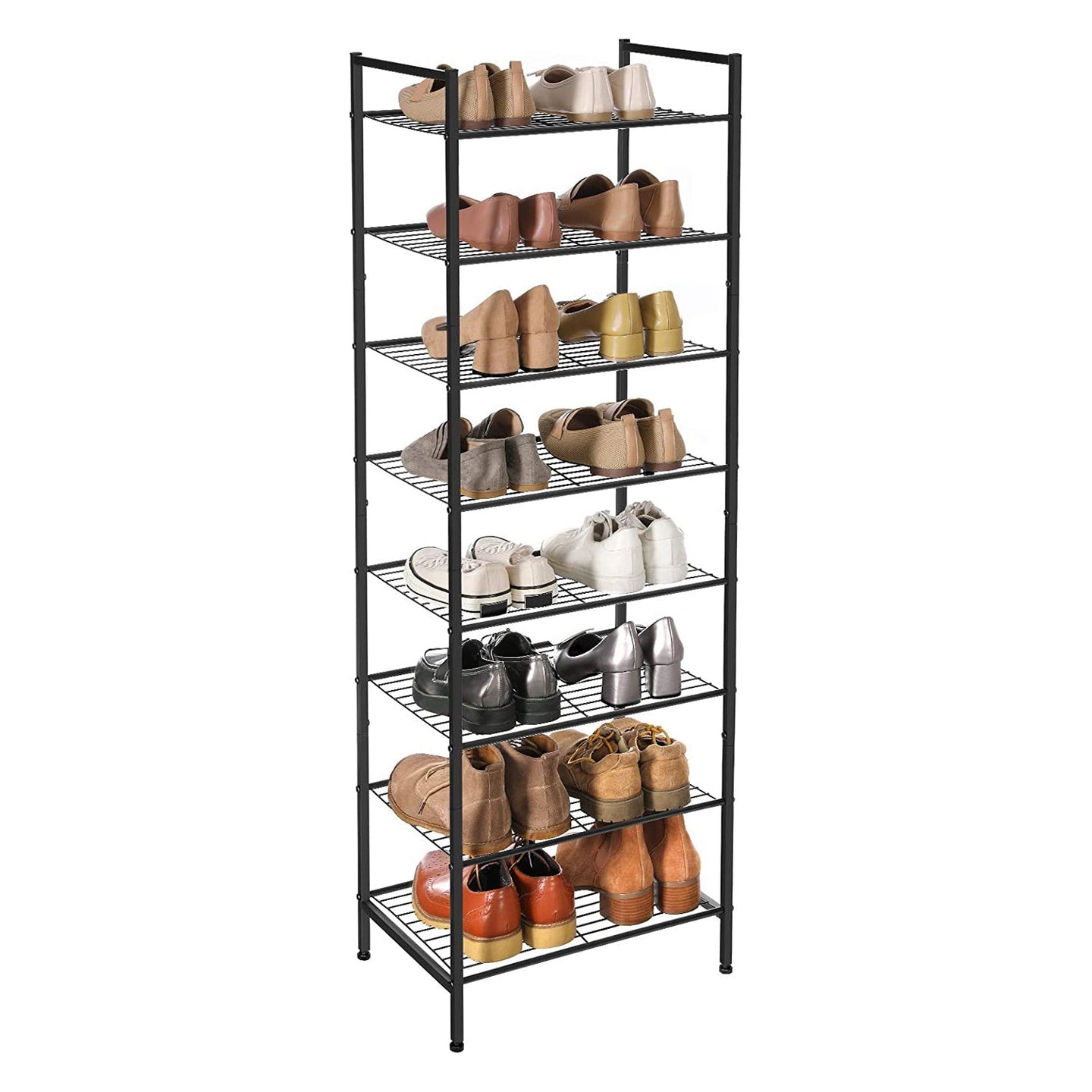 8-Tier Slim Shoe Rack - Metal - Black