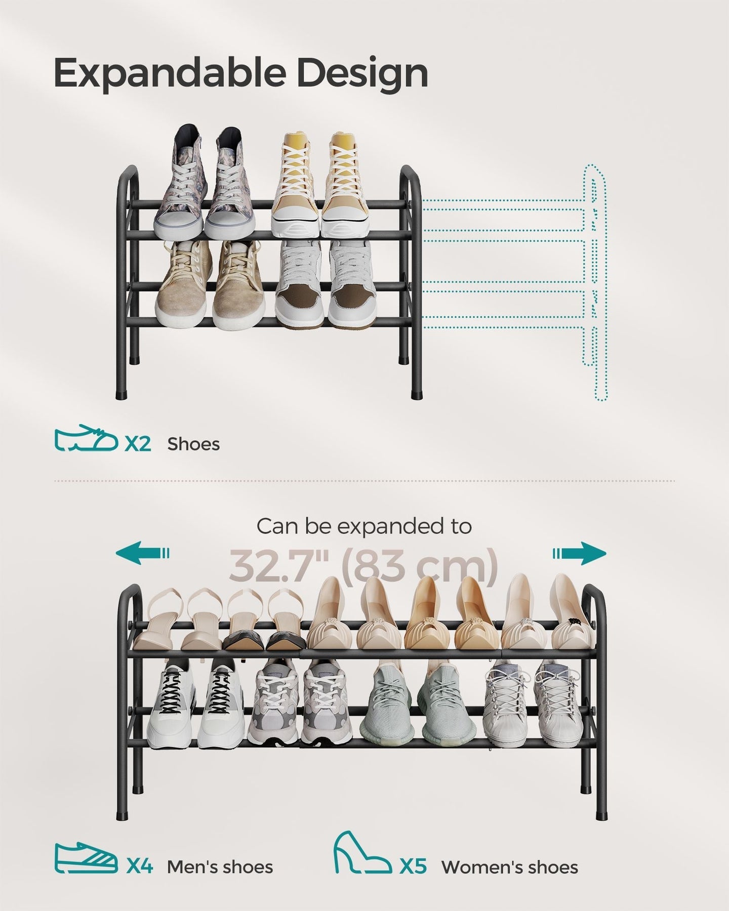 Expandable Shoe Rack - Metal - Ink Black - Adjustable 2-Tier Storage Solution
