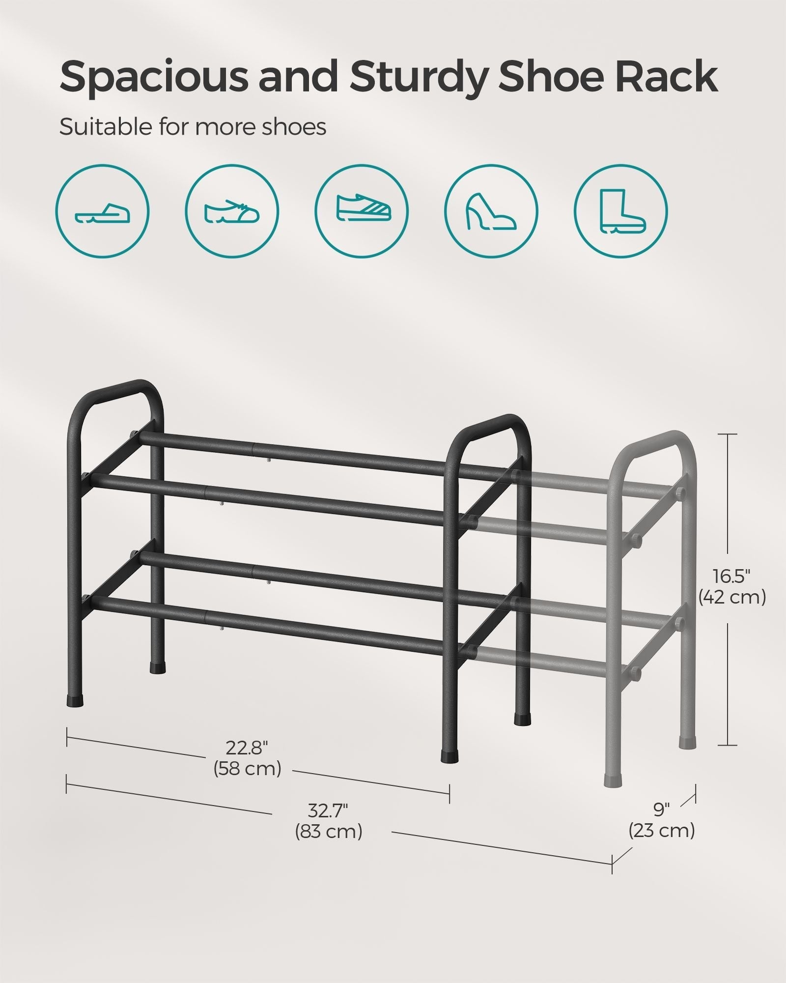 Expandable Shoe Rack - Metal - Ink Black - Adjustable 2-Tier Storage Solution