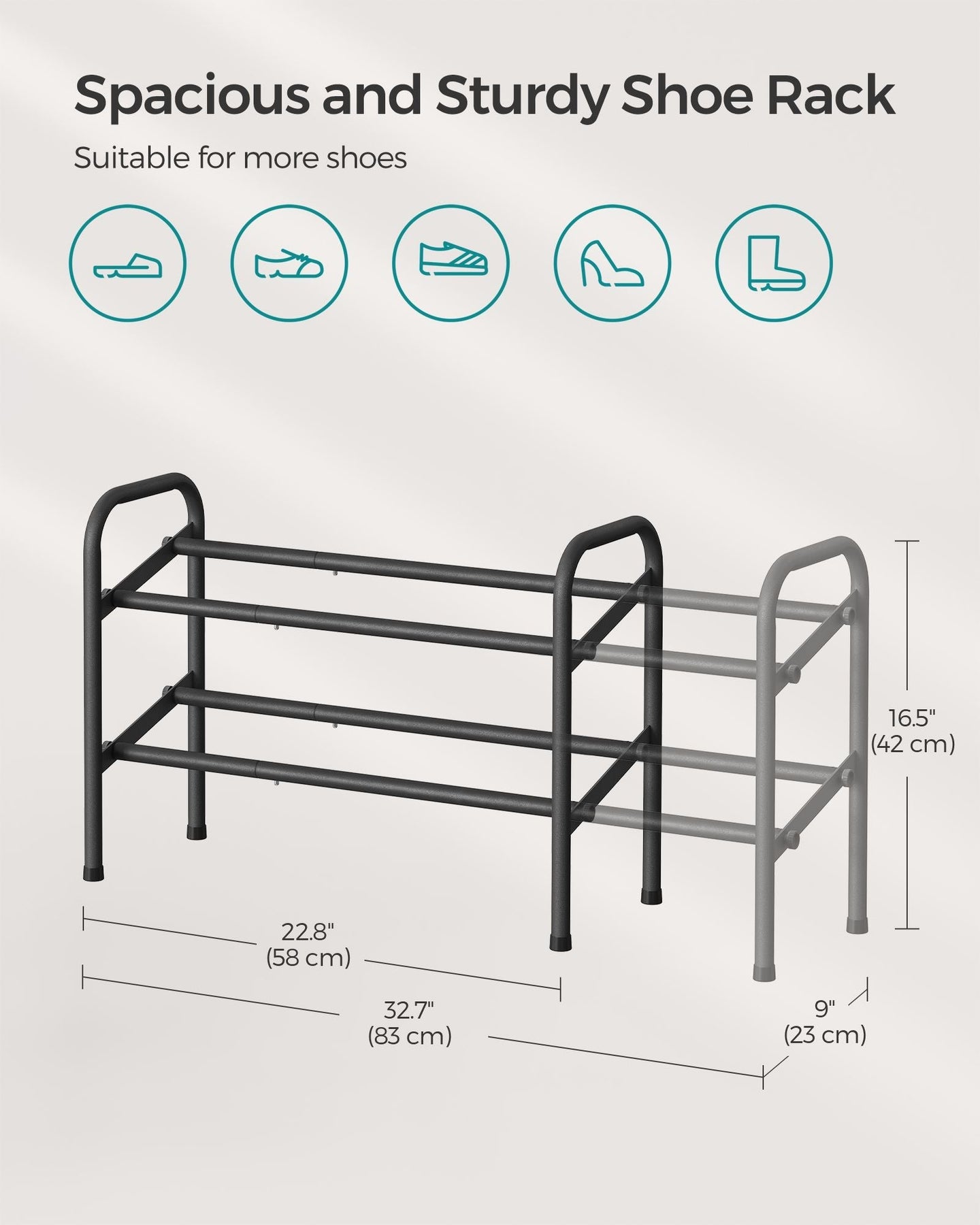 Expandable Shoe Rack - Metal - Ink Black - Adjustable 2-Tier Storage Solution