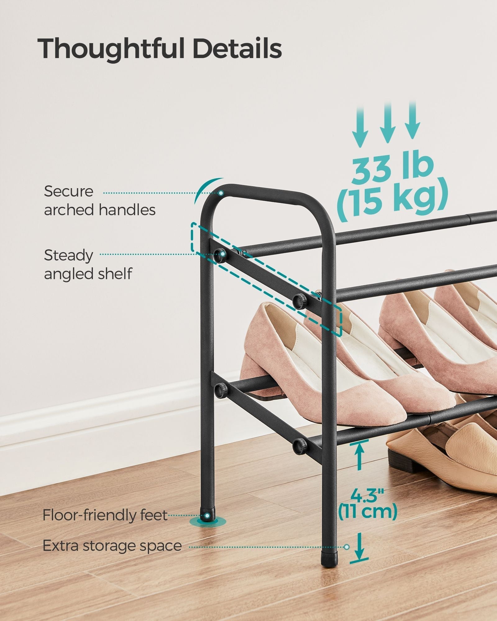 Expandable Shoe Rack - Metal - Ink Black - Adjustable 2-Tier Storage Solution