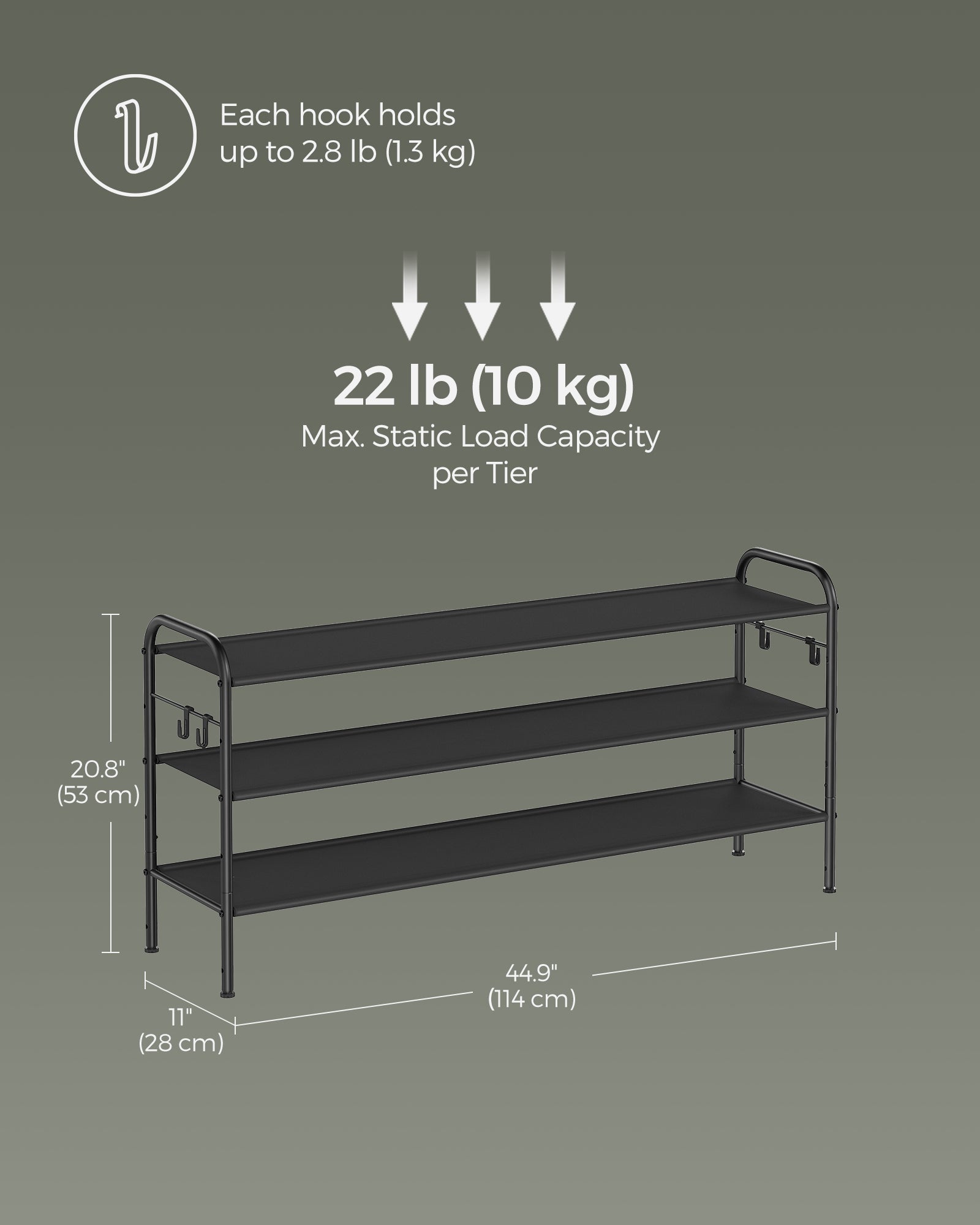 3-Tier Fabric Shoe Rack - Ink Black - Height-Adjustable