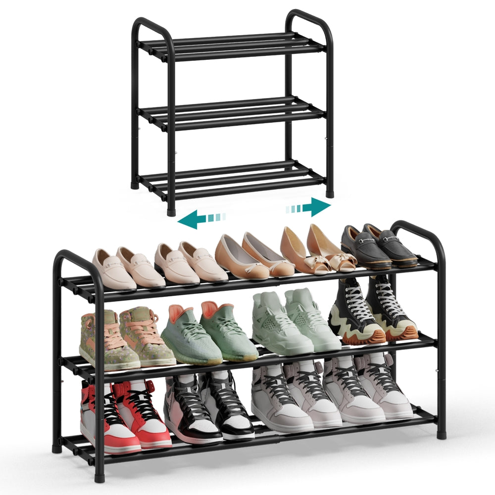 Expandable Shoe Rack - 3-Tier - Steel - Adjustable Shelves