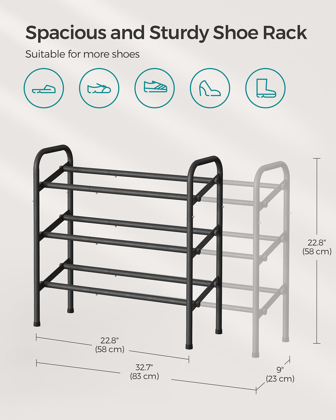 Expandable Shoe Rack - Metal - Ink Black - Adjustable and Free Standing