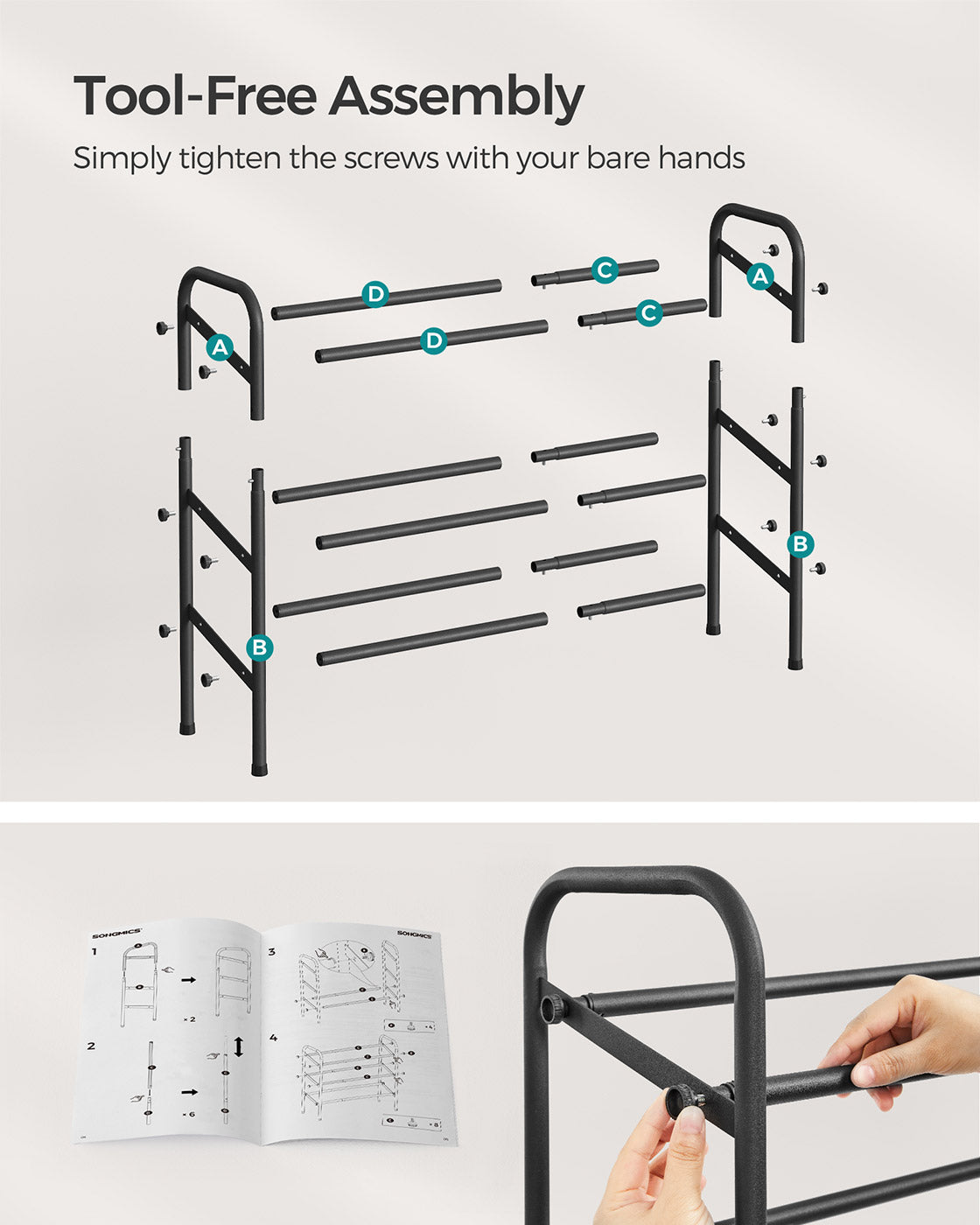 Expandable Shoe Rack - Metal - Ink Black - Adjustable and Free Standing