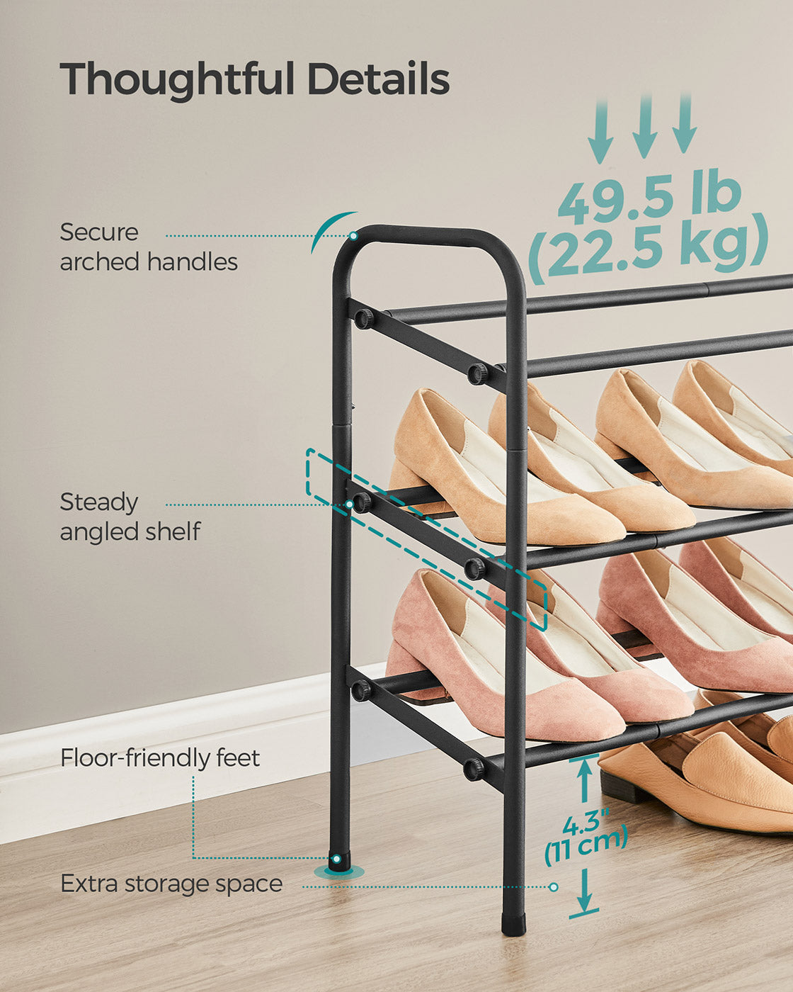 Expandable Shoe Rack - Metal - Ink Black - Adjustable and Free Standing