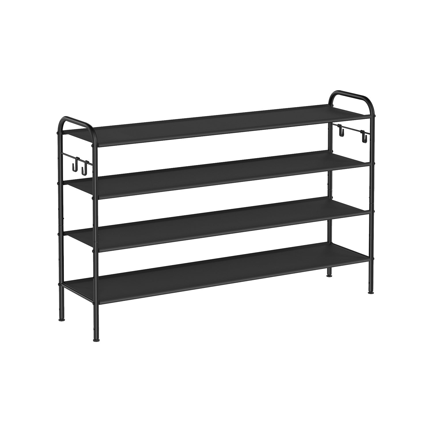 Fabric Shoe Rack - 4-Tier with 4 Hooks - Ink Black - Height-Adjustable