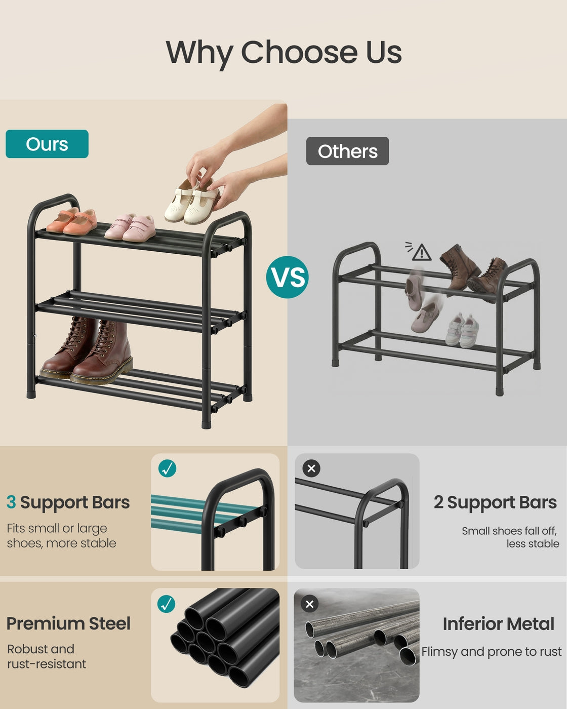 Expandable Shoe Rack - 2-Tier - Steel - Adjustable Shelves
