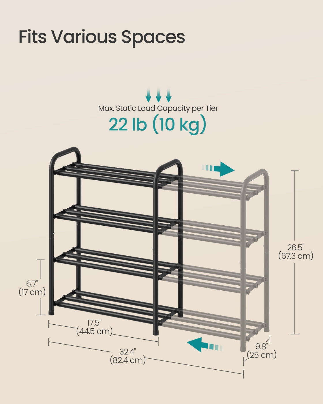 Expandable Shoe Rack - 2-Tier - Steel - Adjustable Shelves