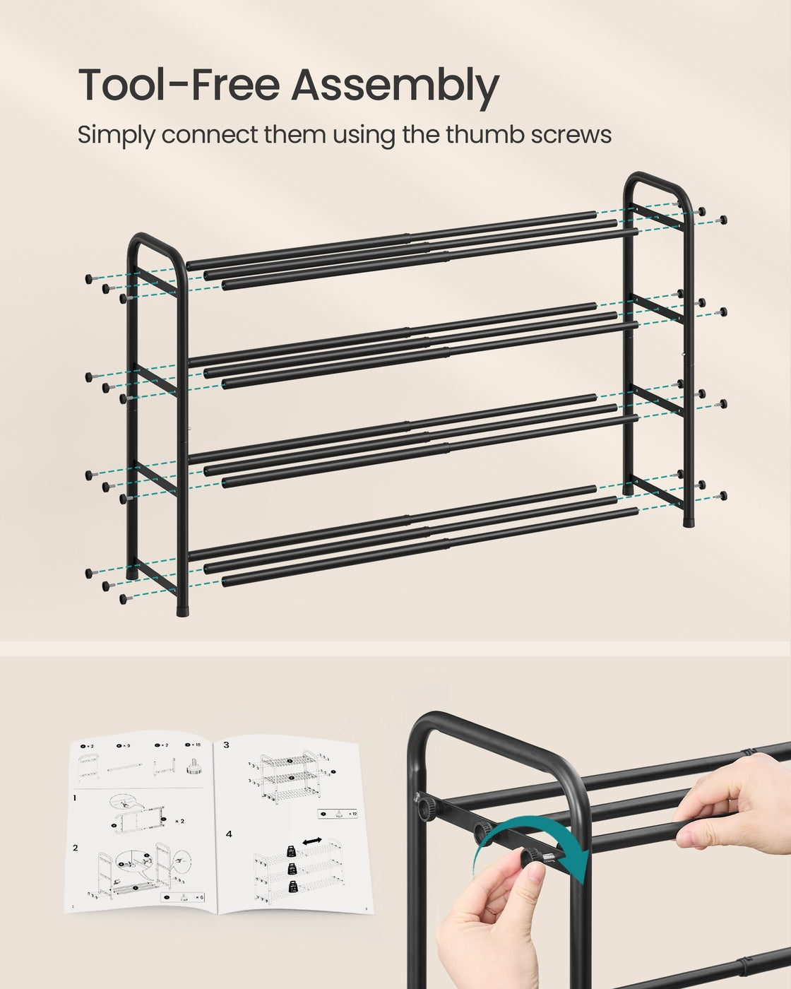Expandable Shoe Rack - 2-Tier - Steel - Adjustable Shelves
