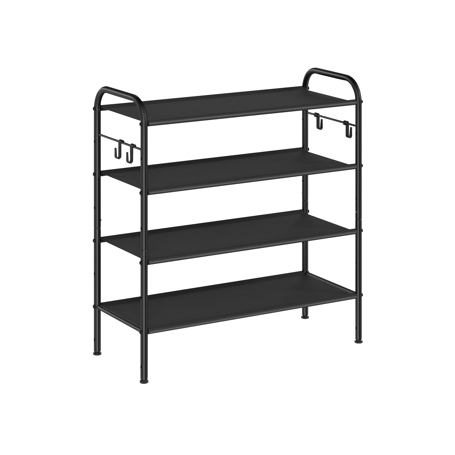 Shoe Rack - Fabric - Ink Black - 4-Tier with Hooks and Height-Adjustable Design