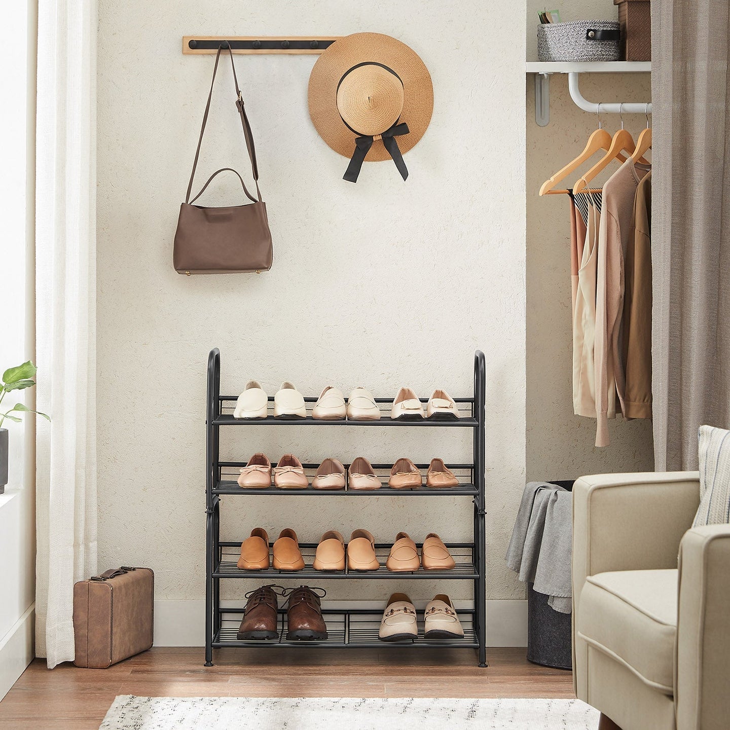 2-Tier Stackable Shoe Rack - Holds Up to 12 Pairs - Steel - Black - Durable and Reliable Construction