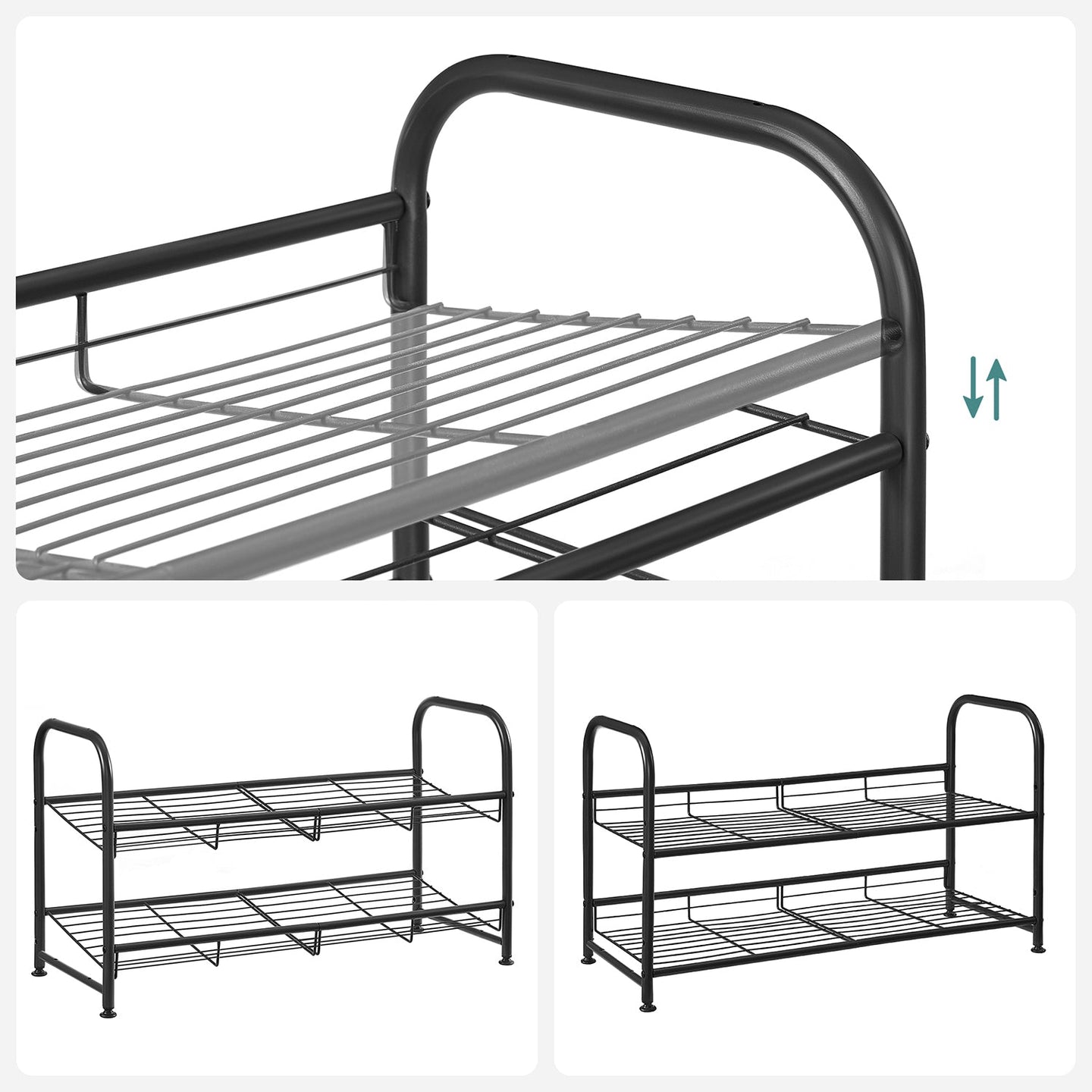 2-Tier Stackable Shoe Rack - Holds Up to 12 Pairs - Steel - Black - Durable and Reliable Construction