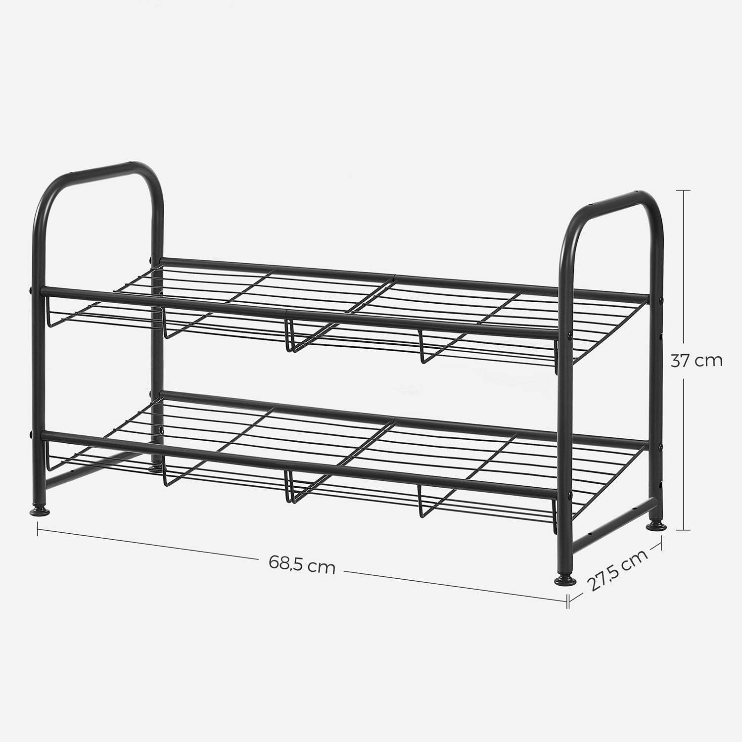 2-Tier Stackable Shoe Rack - Holds Up to 12 Pairs - Steel - Black - Durable and Reliable Construction
