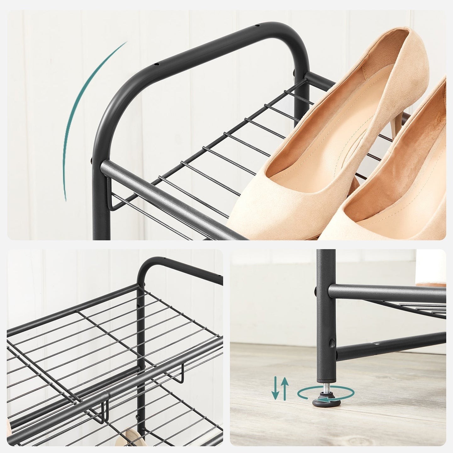 2-Tier Stackable Shoe Rack - Holds Up to 12 Pairs - Steel - Black - Durable and Reliable Construction