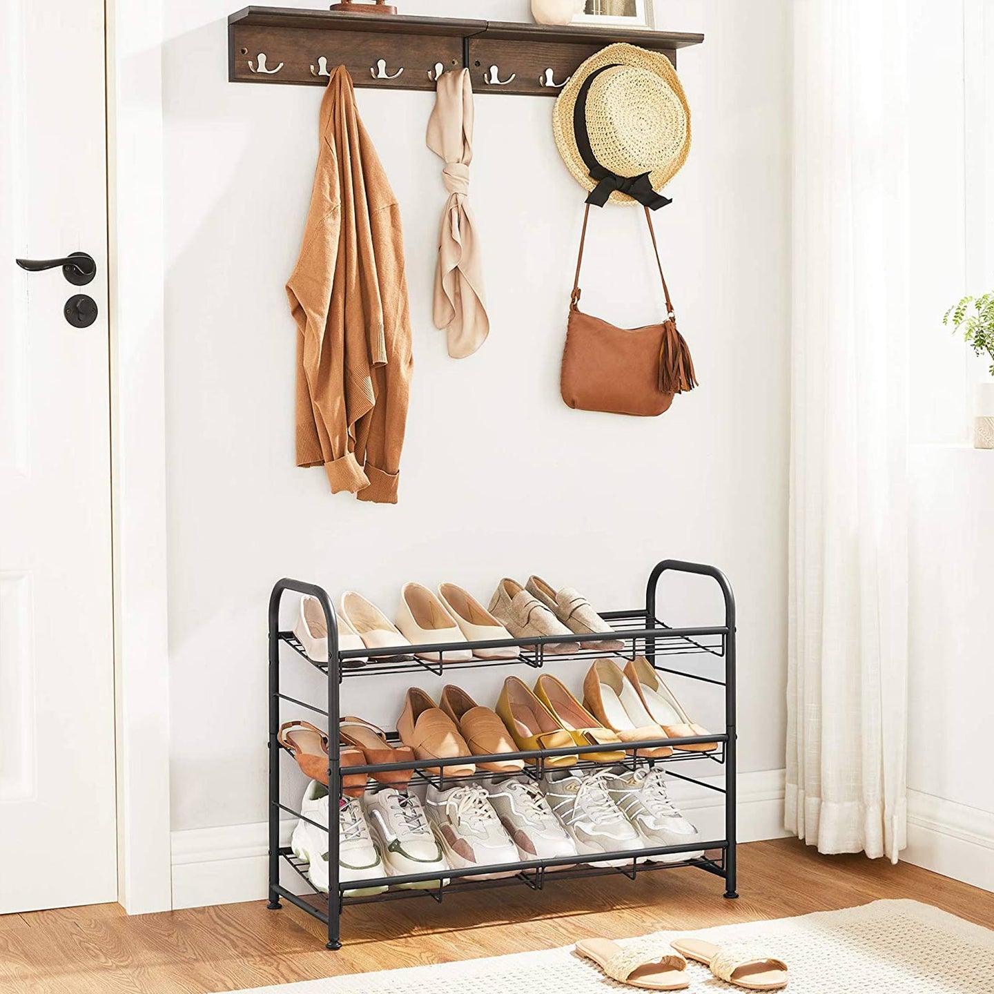 Shoe Rack - Steel - Black - Adjustable 3-Tier Storage for Up to 12 Pairs