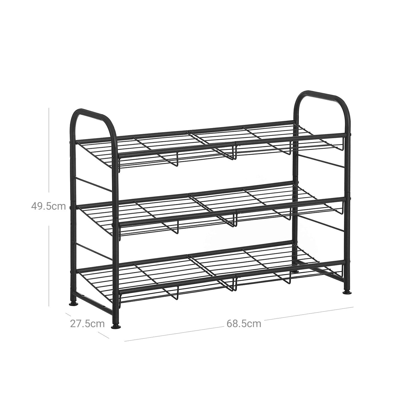 Shoe Rack - Steel - Black - Adjustable 3-Tier Storage for Up to 12 Pairs