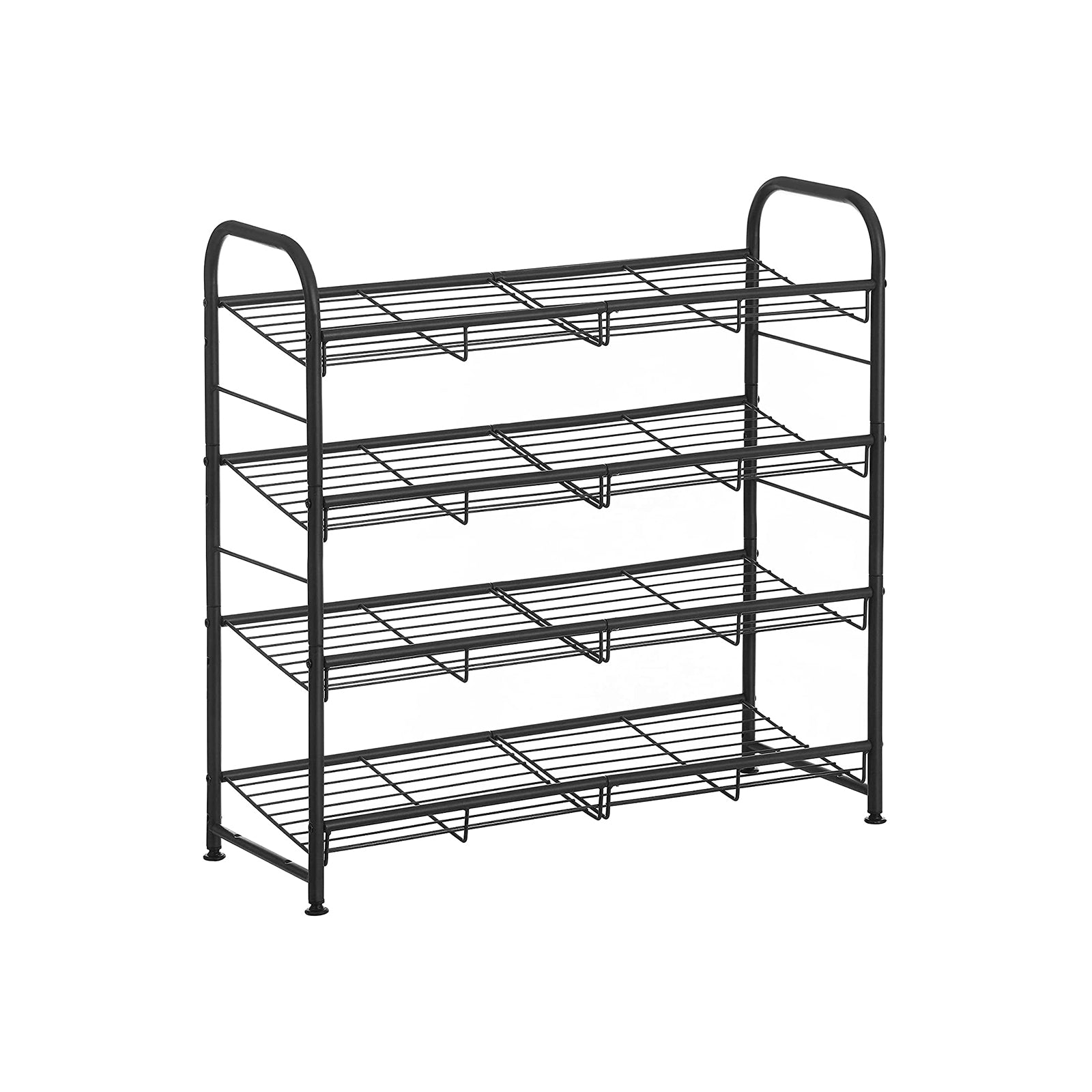 4 Tier Shoe Rack - Steel - Black - Stackable Storage for Up to 12 Pairs