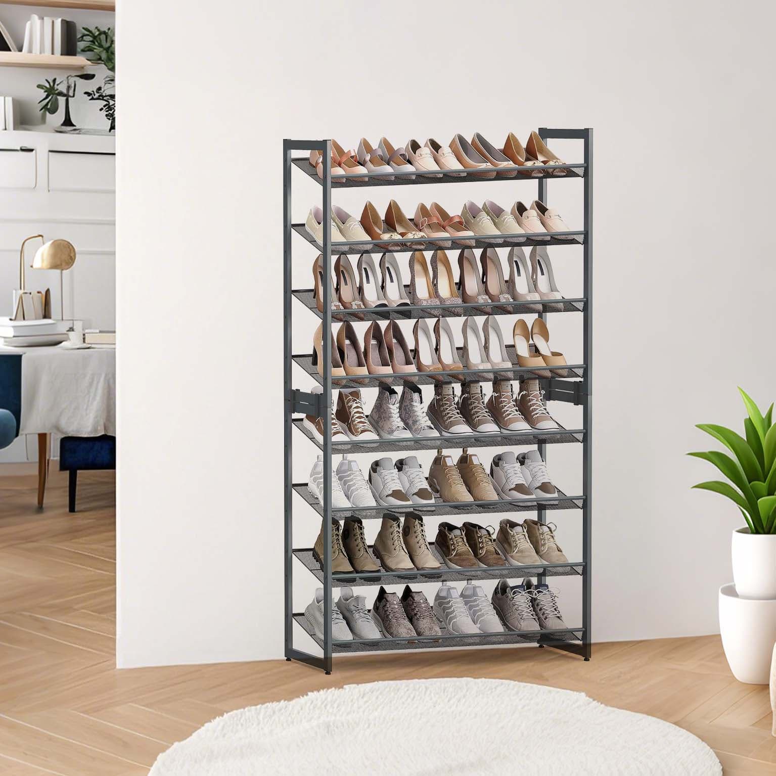 8-Tier Shoe Rack - Metal - Black - Large Capacity with Adjustable Shelves