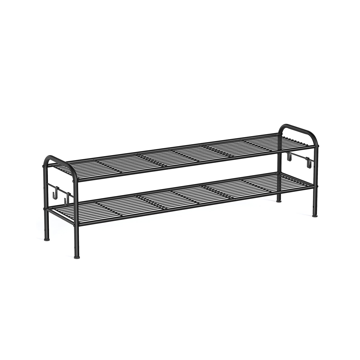 Shoe Rack - Metal - Ink Black - 2-Tier Design with 4 Hooks