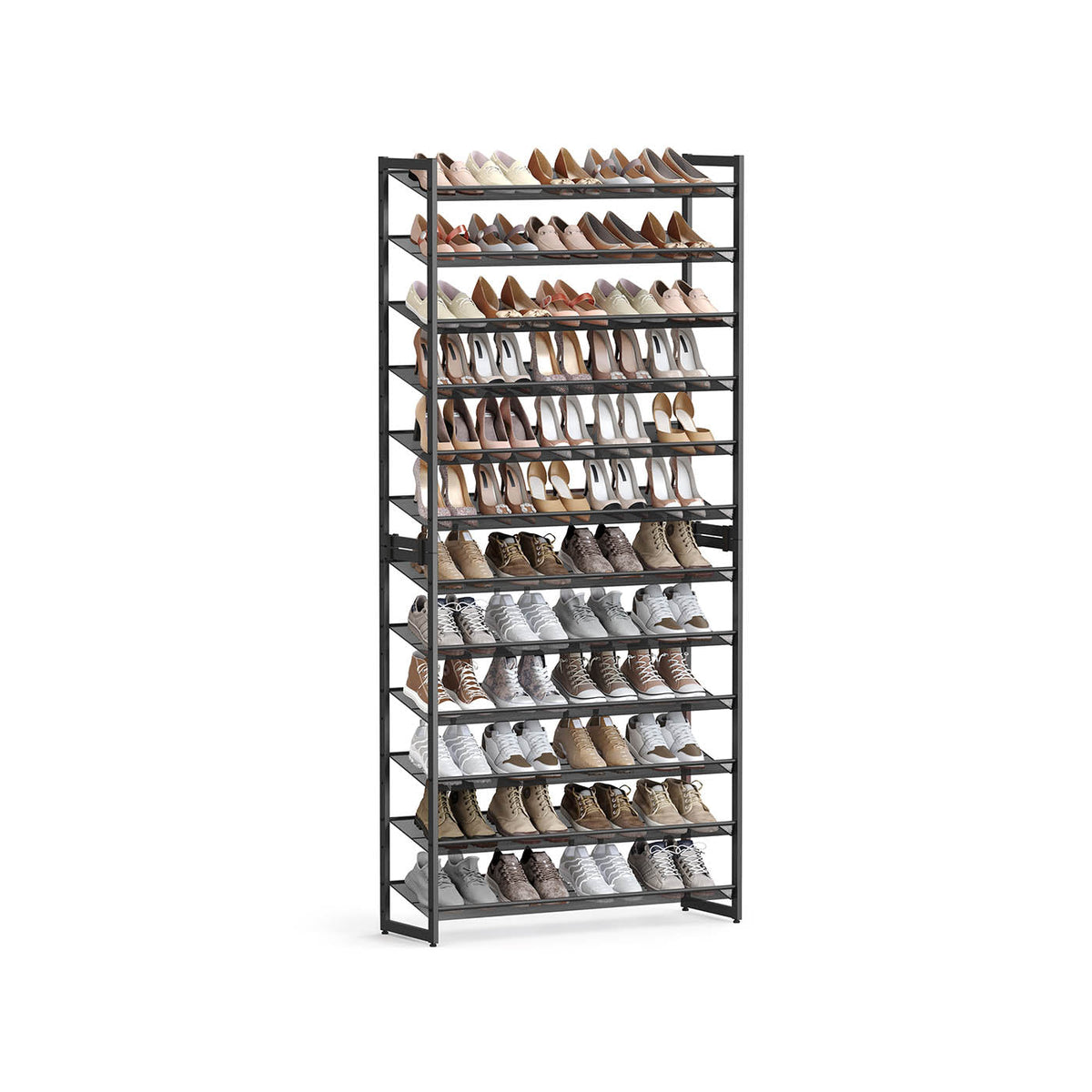 12-Tier Shoe Rack - Metal Mesh - Black - Stackable and Adjustable