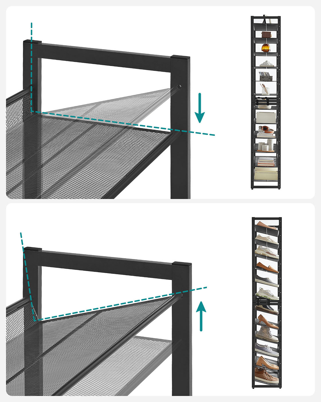 12-Tier Shoe Rack - Metal Mesh - Black - Stackable and Adjustable