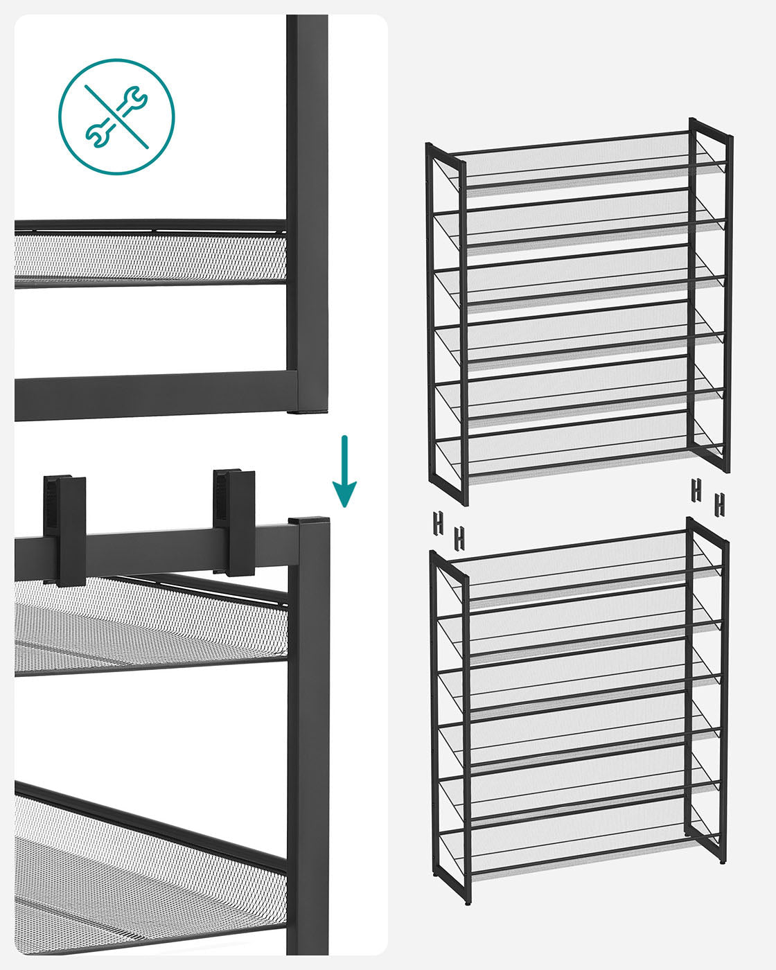 12-Tier Shoe Rack - Metal Mesh - Black - Stackable and Adjustable
