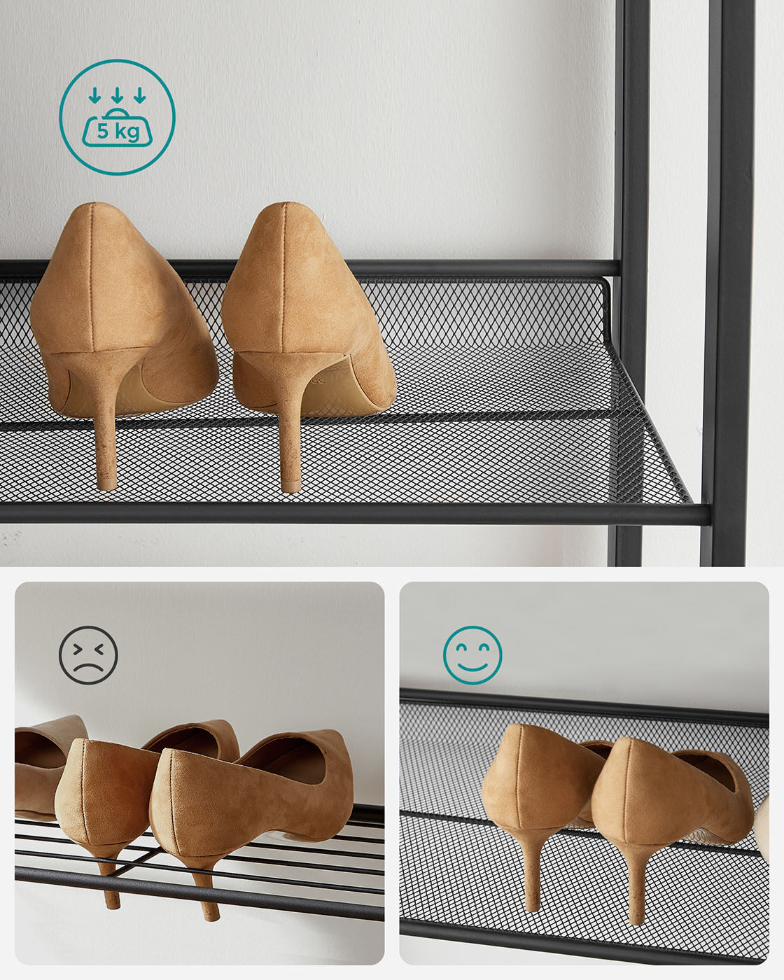 12-Tier Shoe Rack - Metal Mesh - Black - Stackable and Adjustable