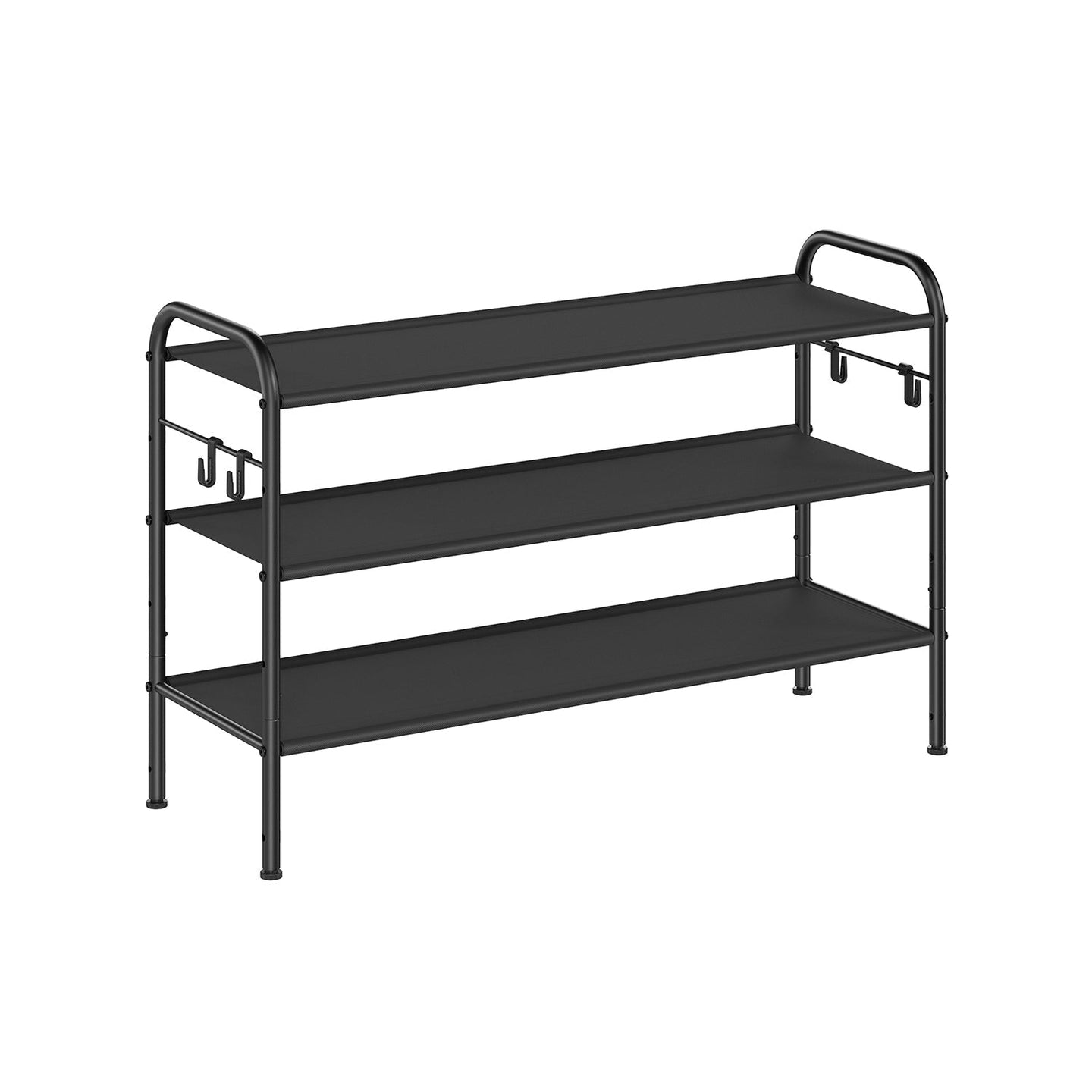 3-Tier Shoe Rack - Fabric - Ink Black - Height-Adjustable with 4 Hooks