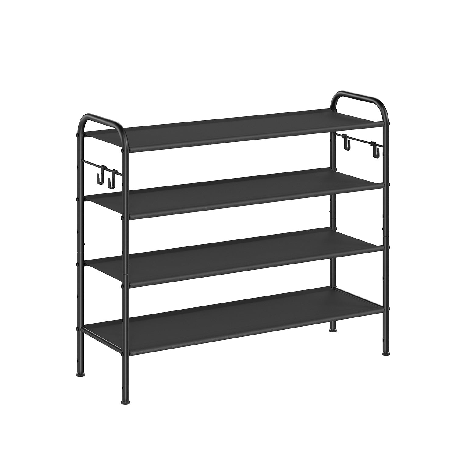 4-Tier Shoe Rack - Fabric - Ink Black - Height-Adjustable with 4 Hooks