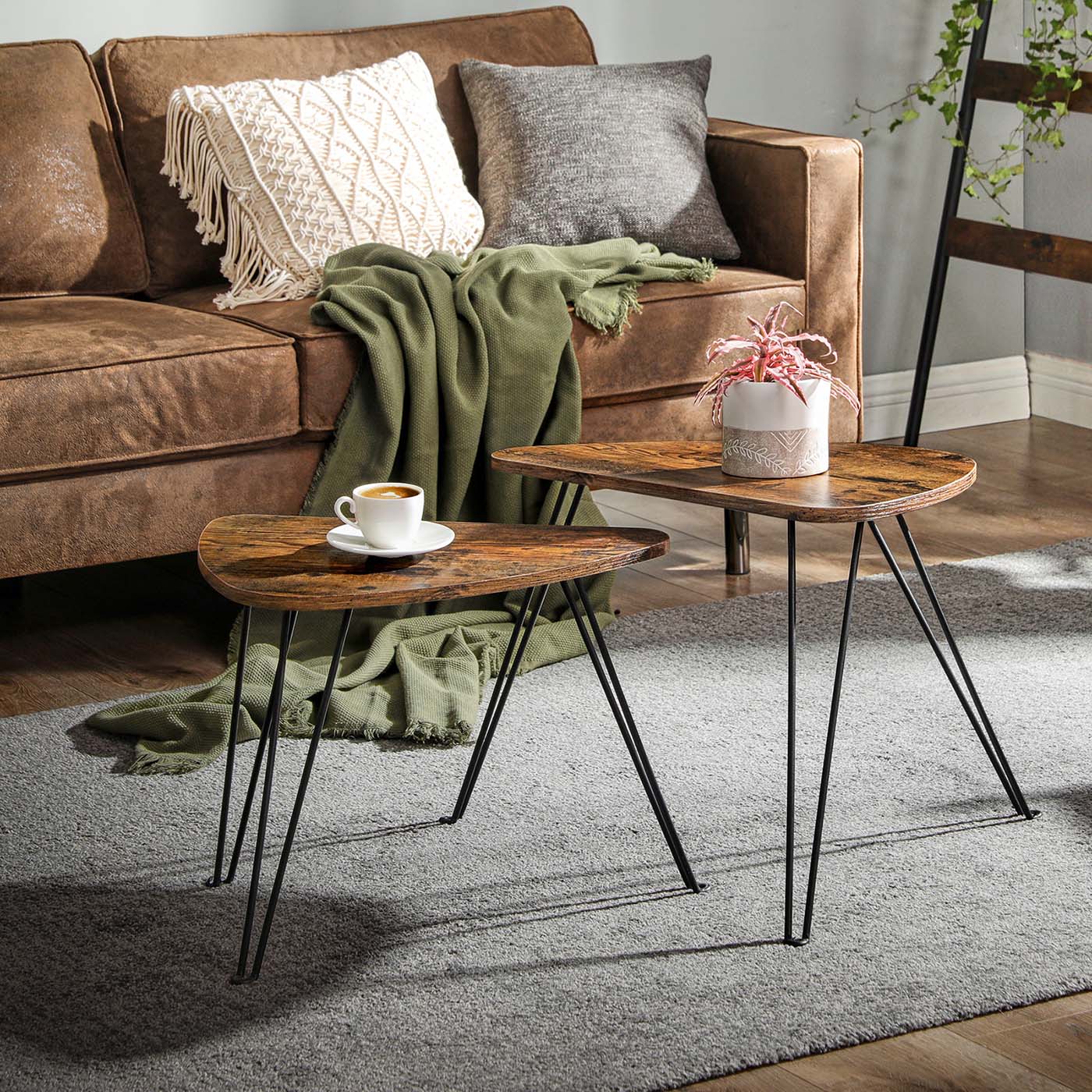 Nesting Side Tables - Wood - Rustic Brown and Black