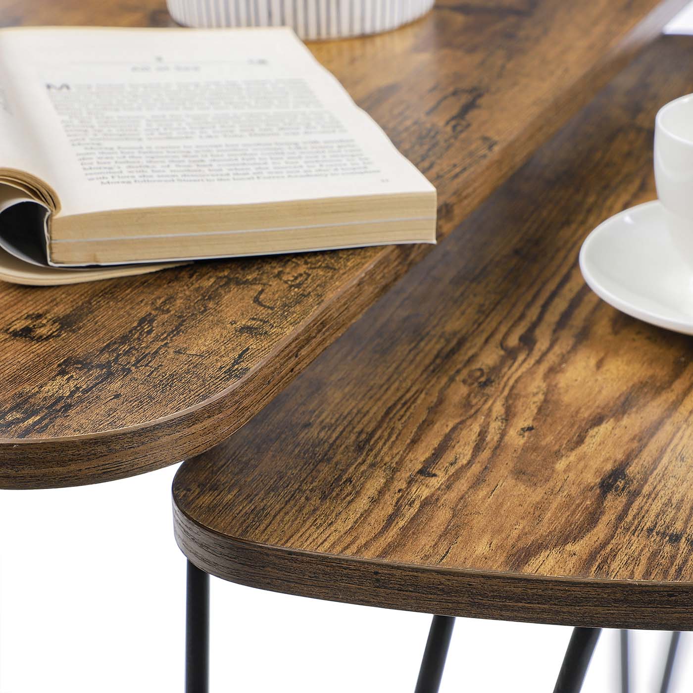 Nesting Side Tables - Wood - Rustic Brown and Black